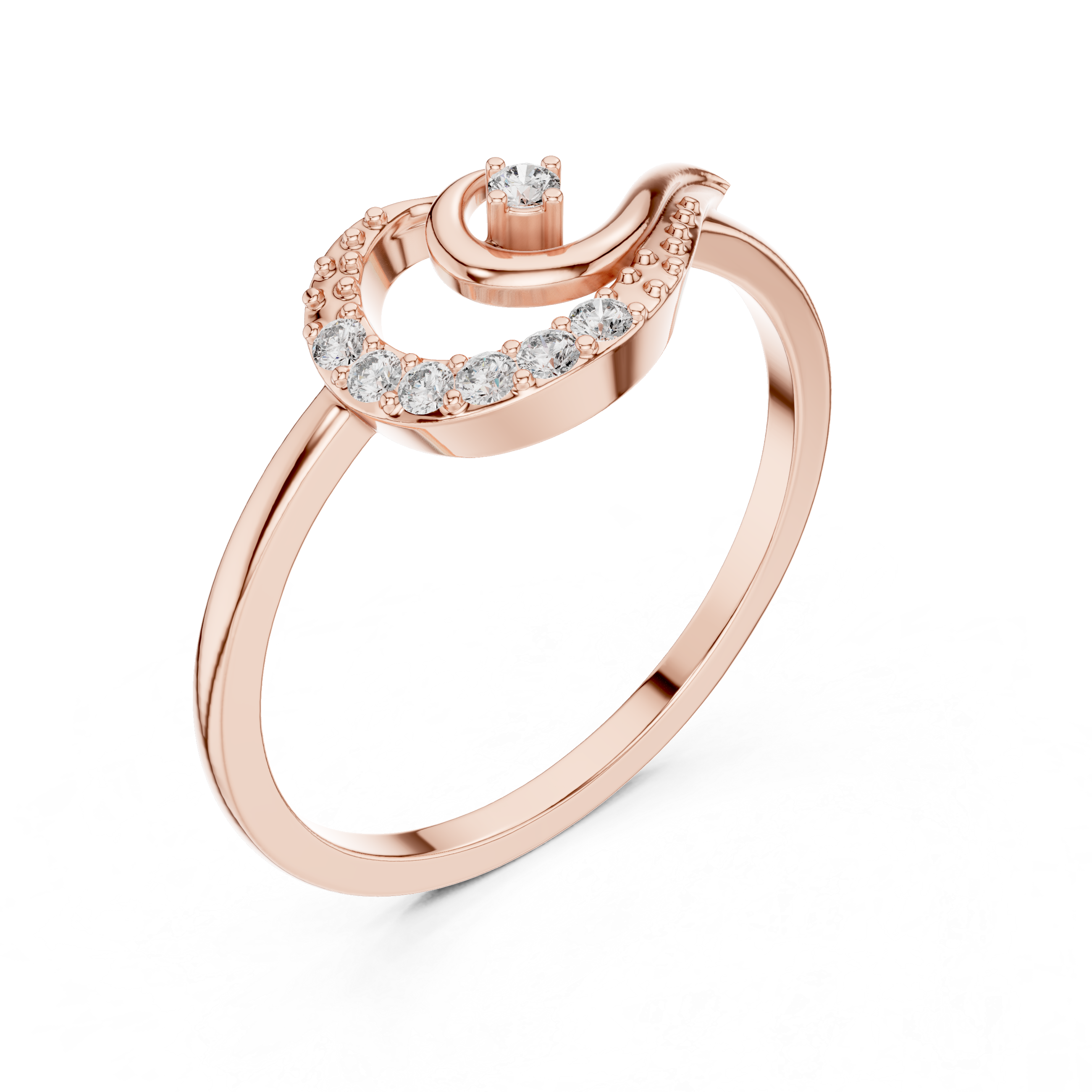 Diamond Crescent Wave Ring – Celestial Swirl Ring with Round Diamond Accents