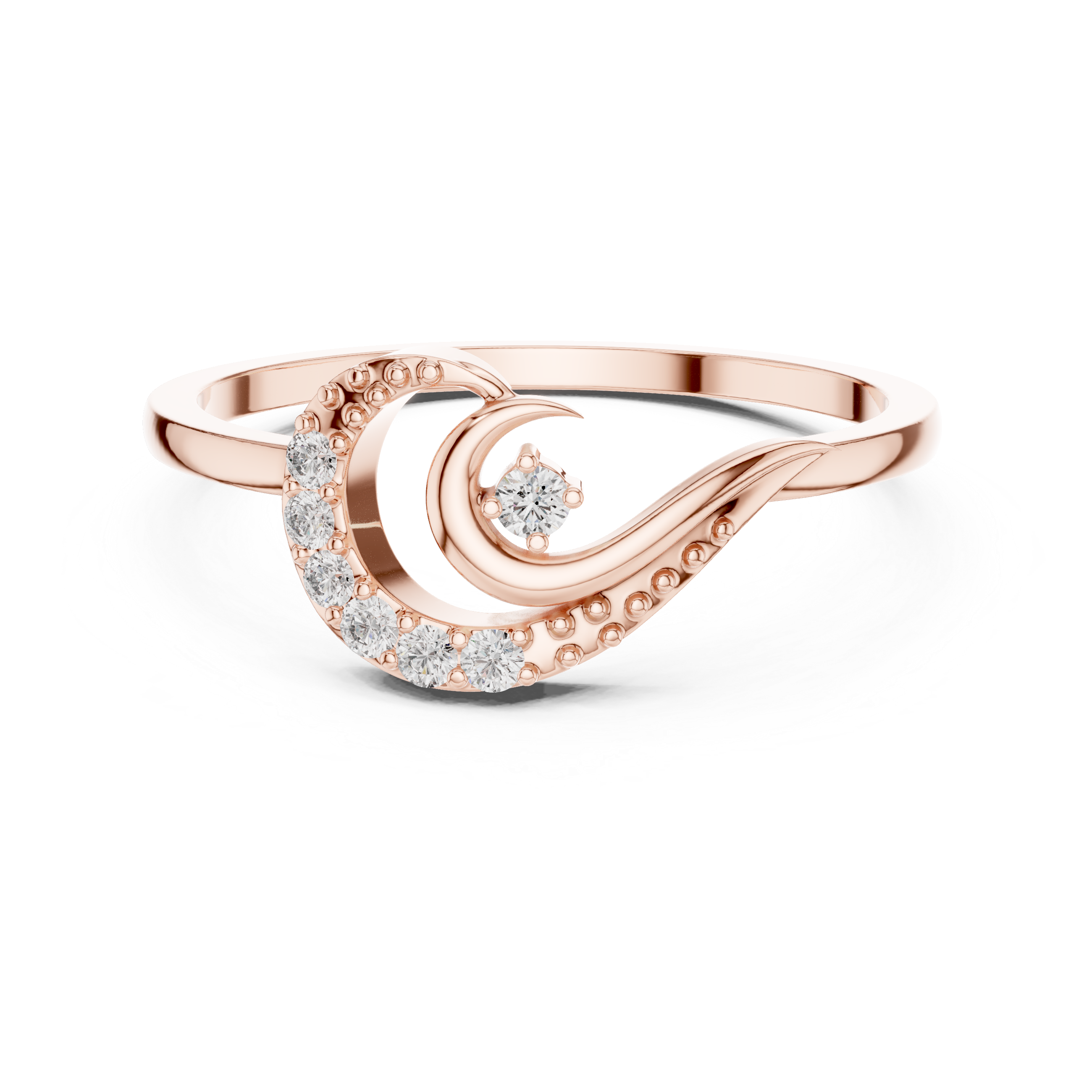Diamond Crescent Wave Ring – Celestial Swirl Ring with Round Diamond Accents
