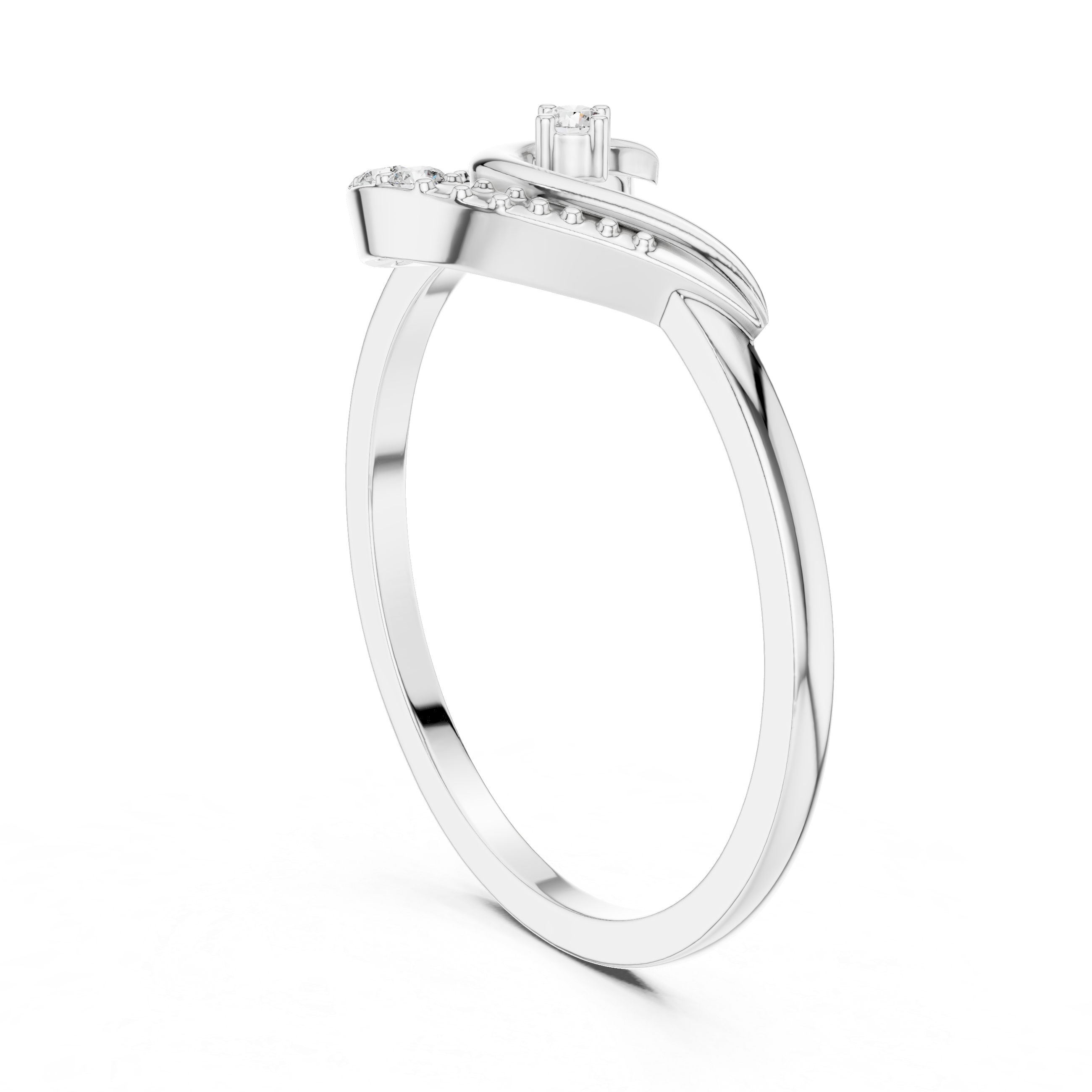 Diamond Crescent Wave Ring – Celestial Swirl Ring with Round Diamond Accents