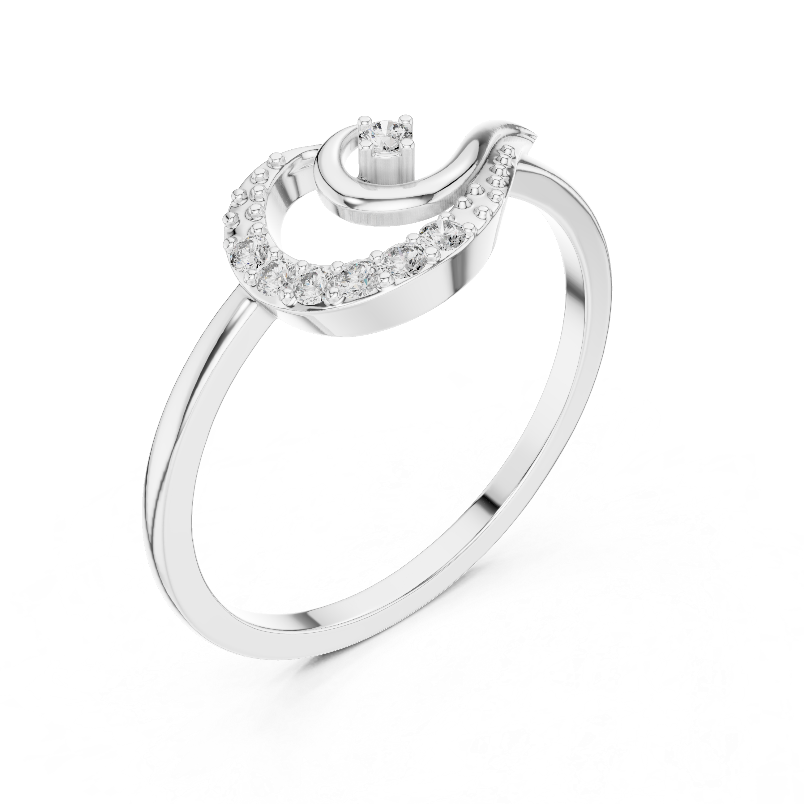 Diamond Crescent Wave Ring – Celestial Swirl Ring with Round Diamond Accents
