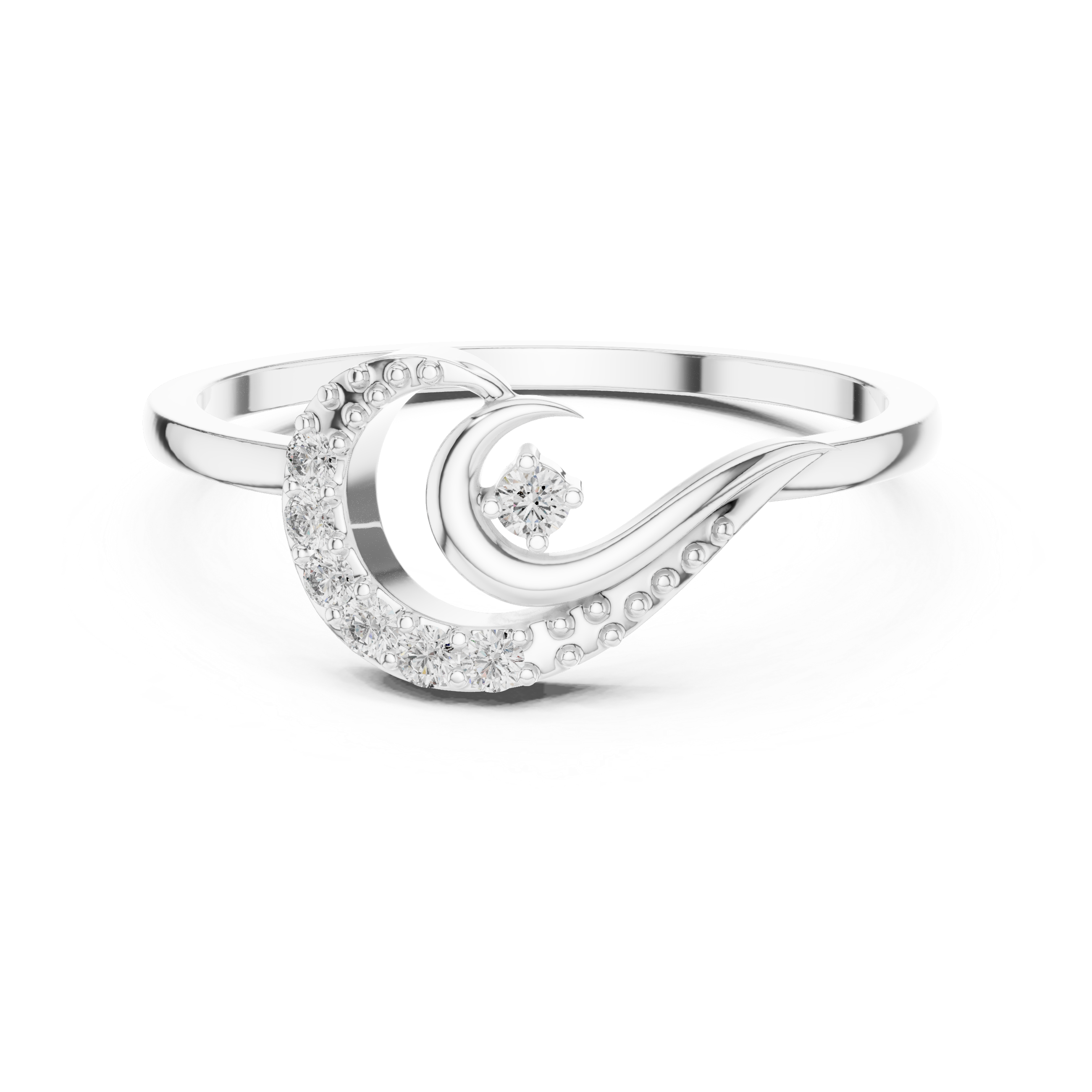 Diamond Crescent Wave Ring – Celestial Swirl Ring with Round Diamond Accents