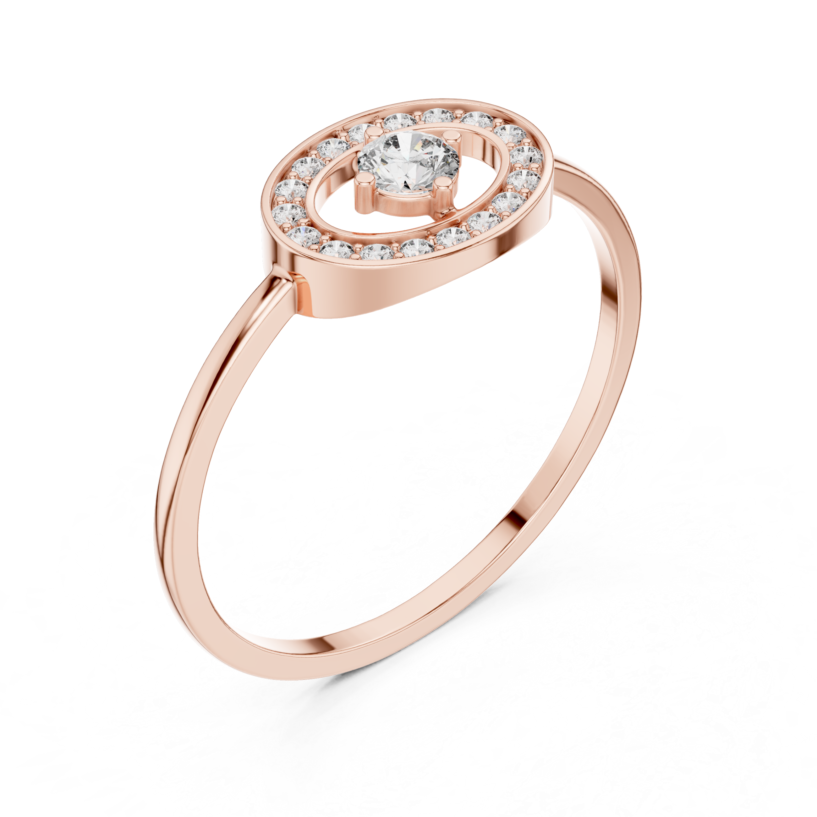 Oval Halo Diamond Ring – Minimalist Open Oval Engagement Ring with Pavé Halo
