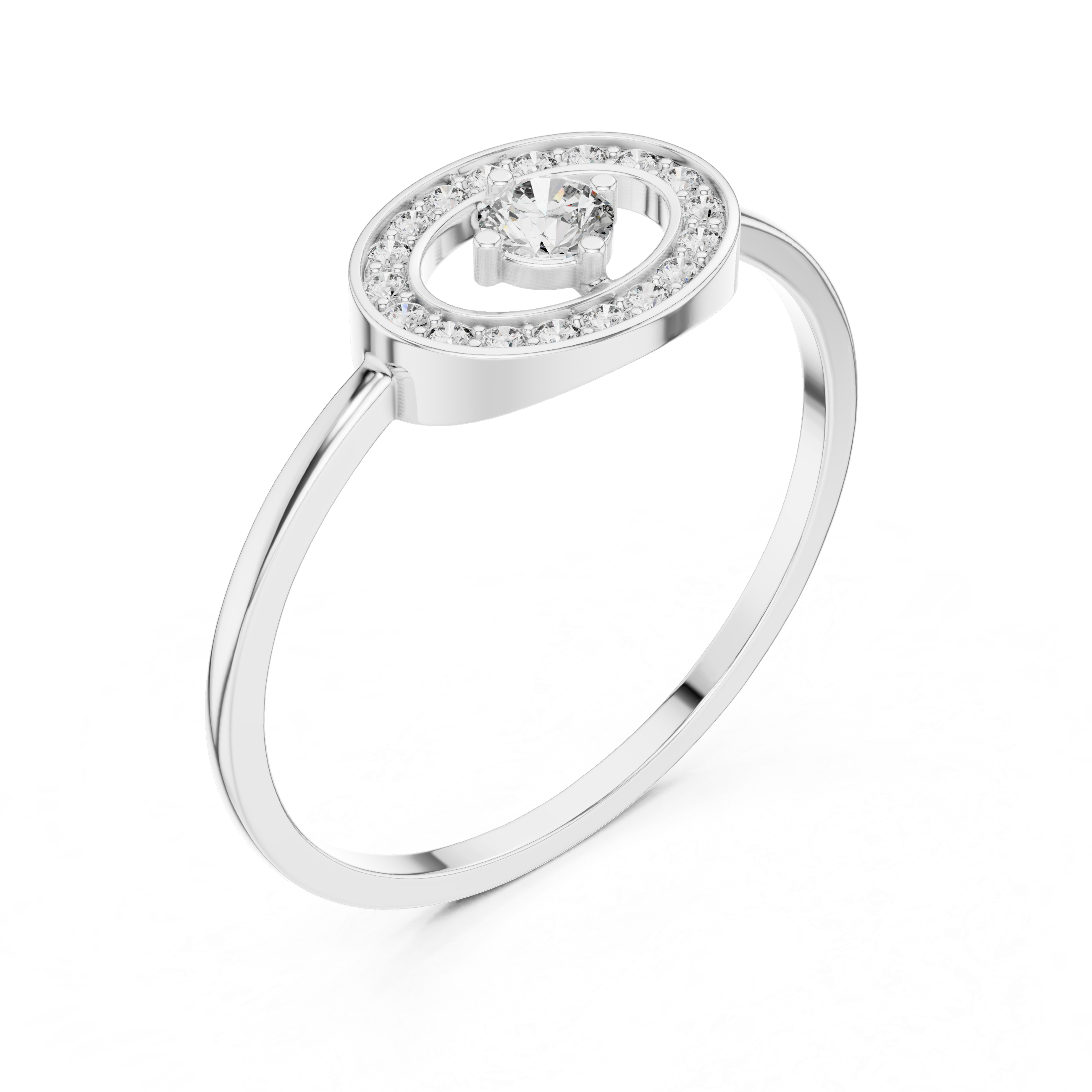 Oval Halo Diamond Ring – Minimalist Open Oval Engagement Ring with Pavé Halo