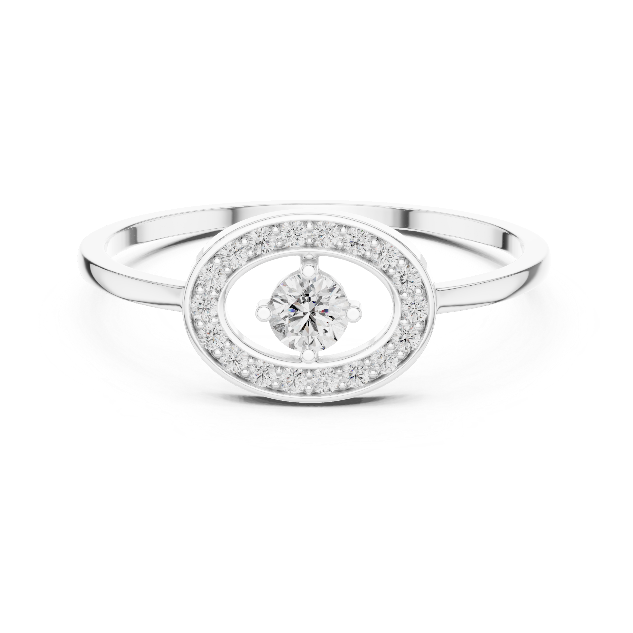 Oval Halo Diamond Ring – Minimalist Open Oval Engagement Ring with Pavé Halo