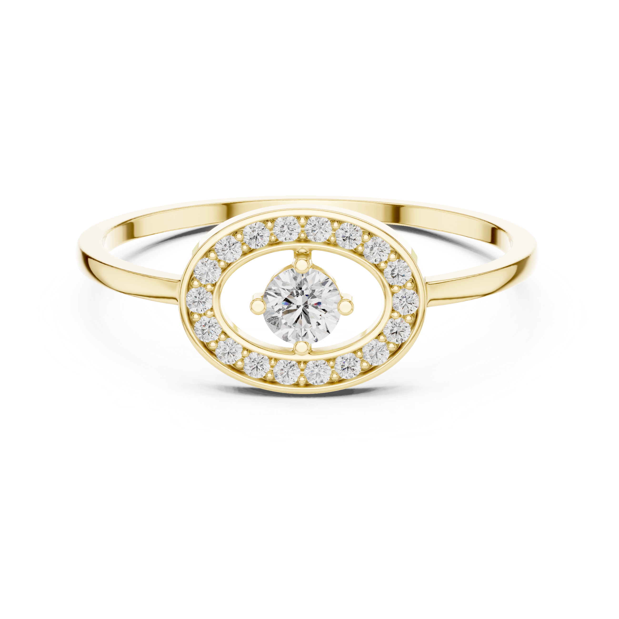 Oval Halo Diamond Ring – Minimalist Open Oval Engagement Ring with Pavé Halo