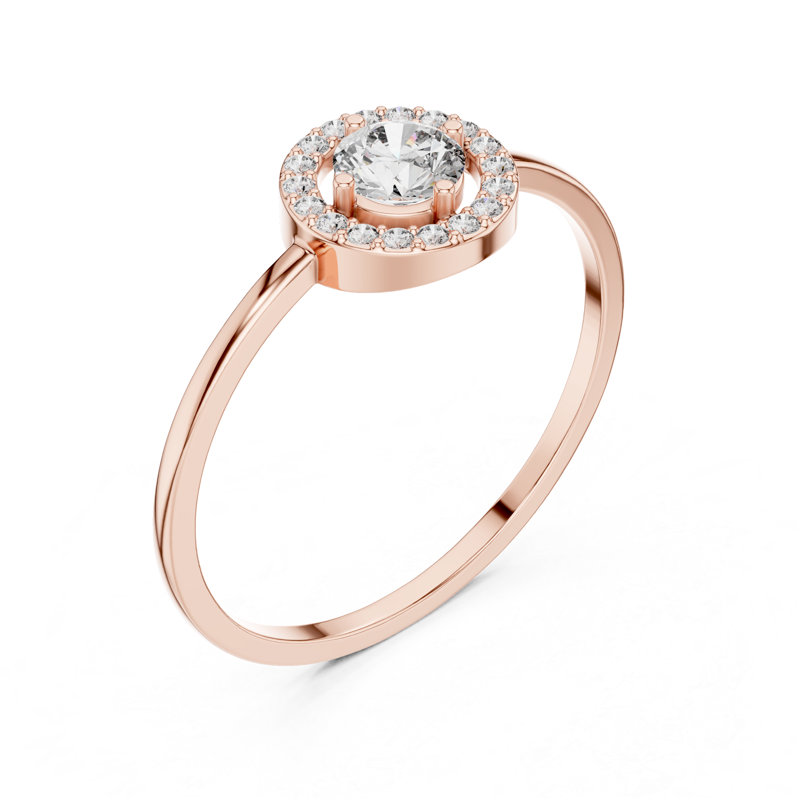 Round Halo Diamond Engagement Ring – Minimalist Circle Halo Solitaire Ring