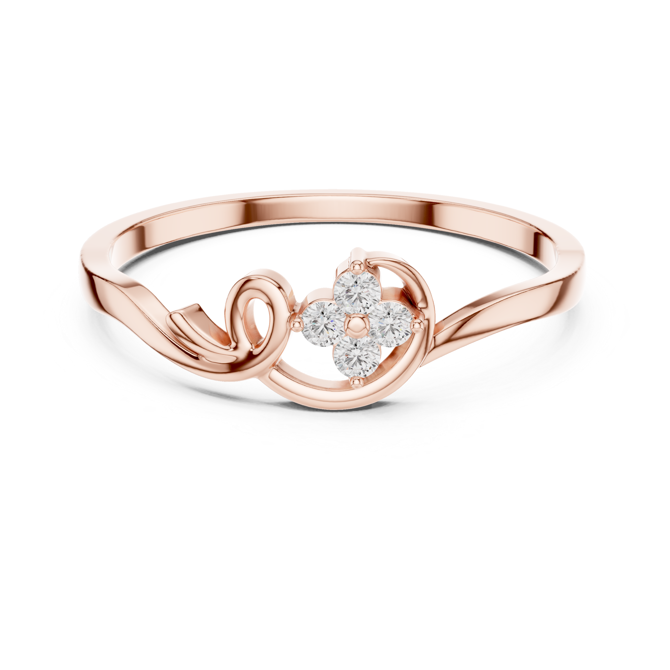 Floral Diamond Swirl Ring – Minimalist Flower Cluster Promise Ring