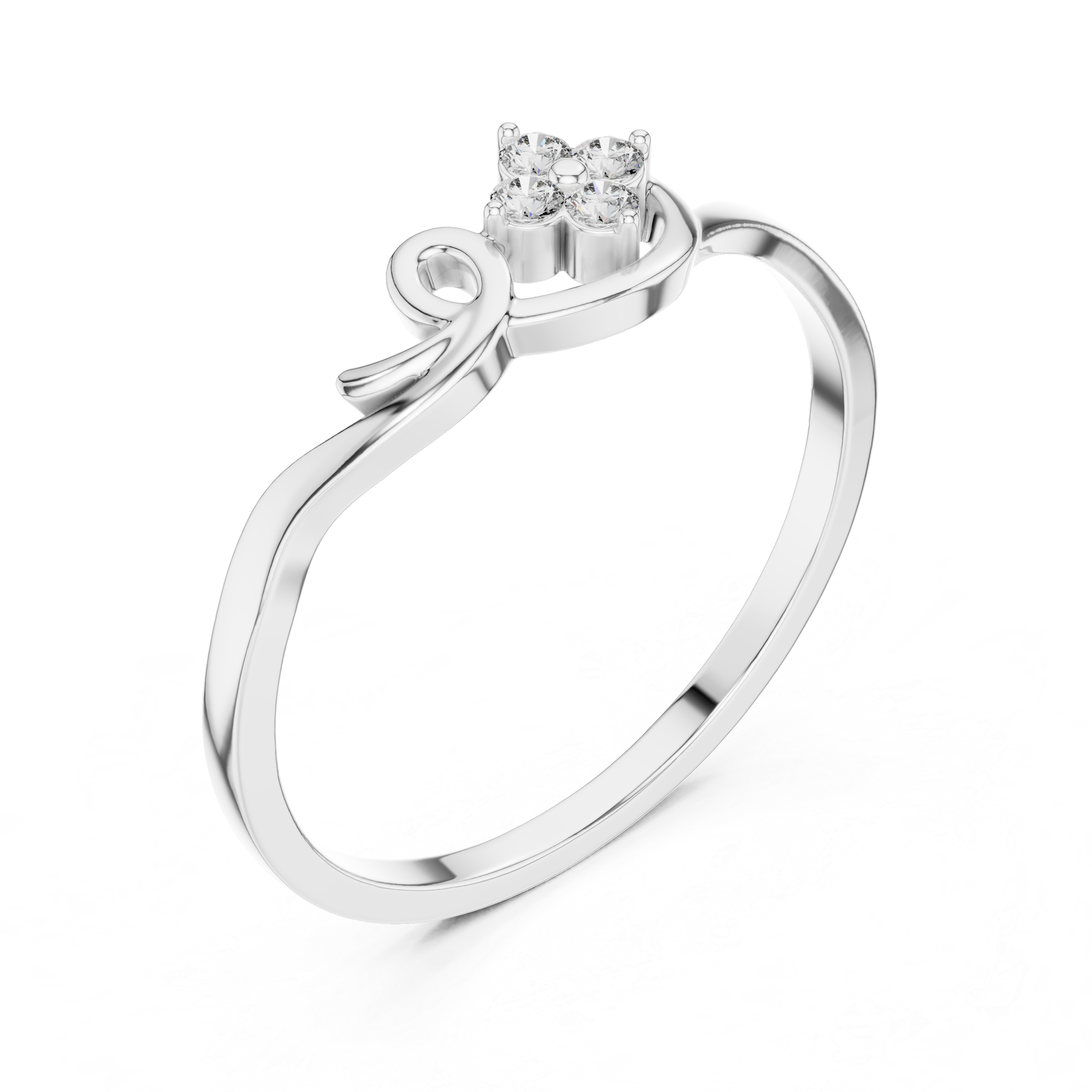 Floral Diamond Swirl Ring – Minimalist Flower Cluster Promise Ring