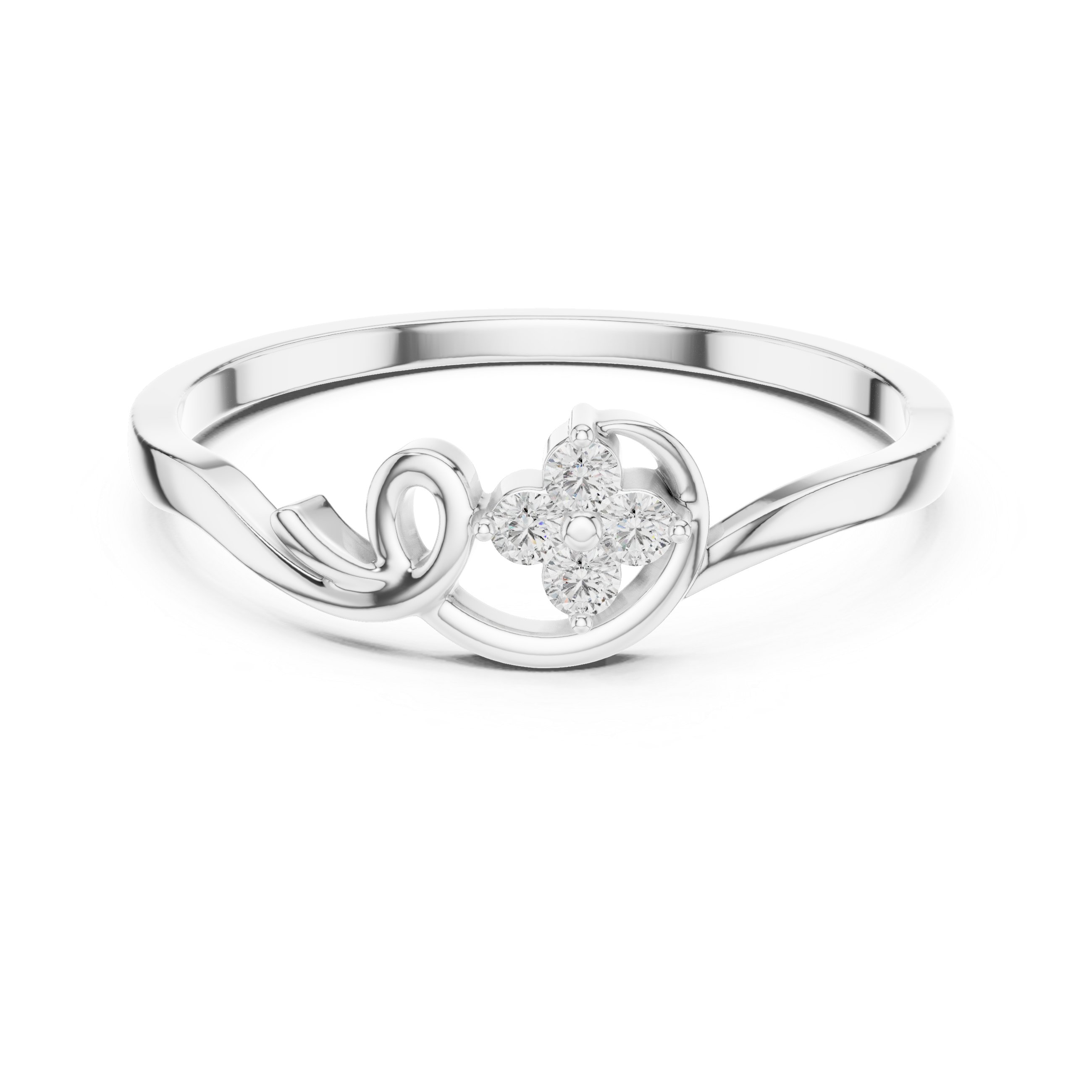 Floral Diamond Swirl Ring – Minimalist Flower Cluster Promise Ring