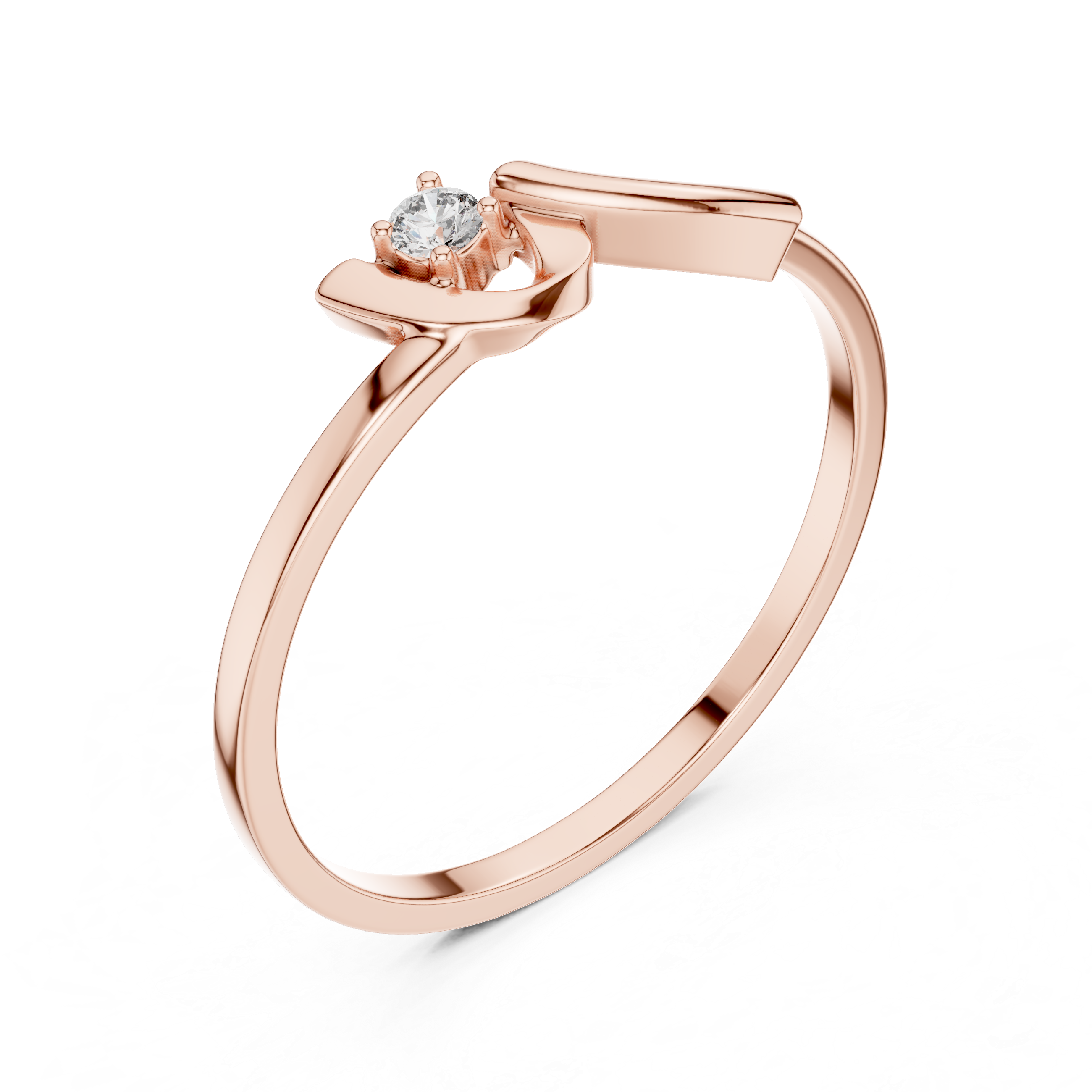 Minimalist Diamond Wave Ring – Modern Solitaire Twist Ring