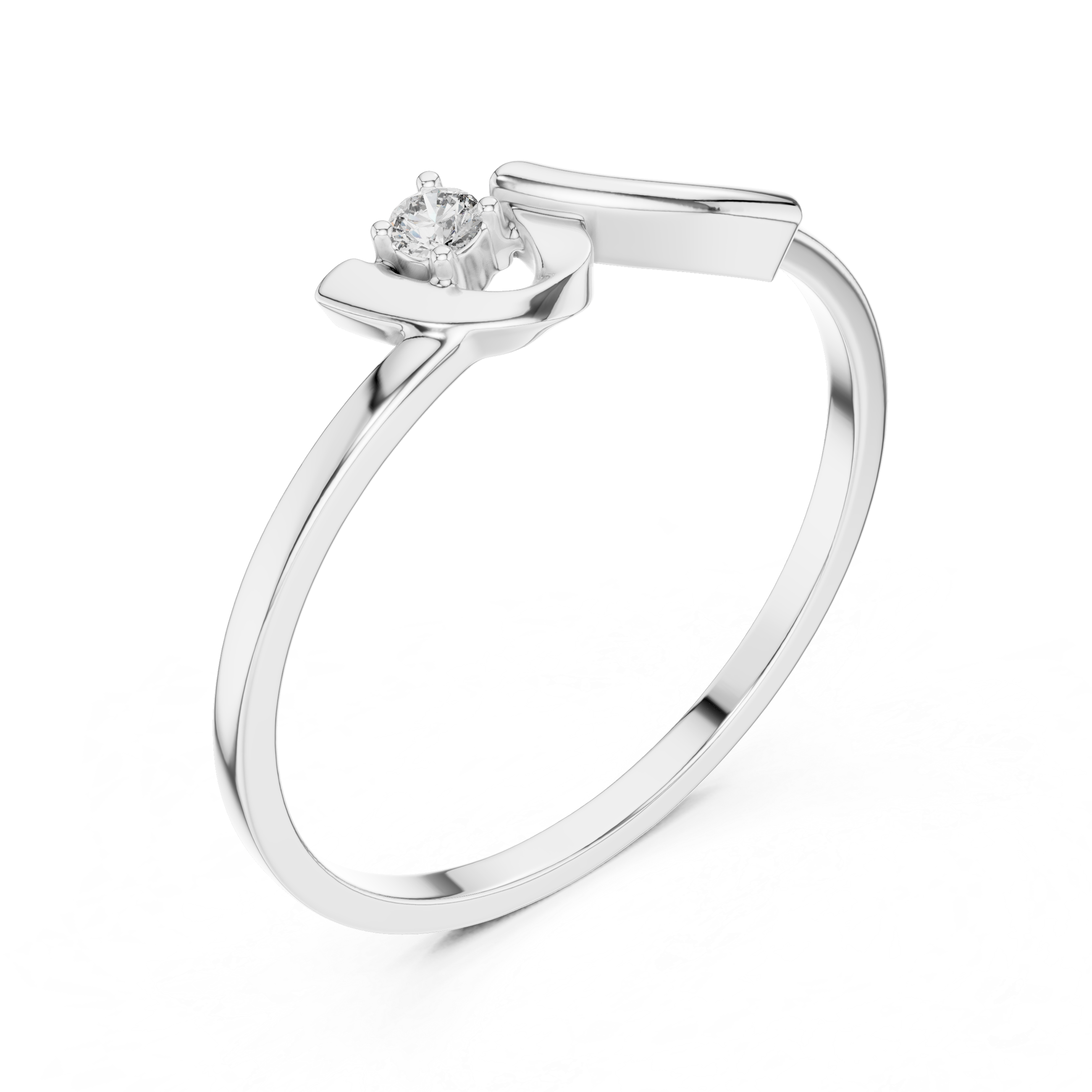 Minimalist Diamond Wave Ring – Modern Solitaire Twist Ring