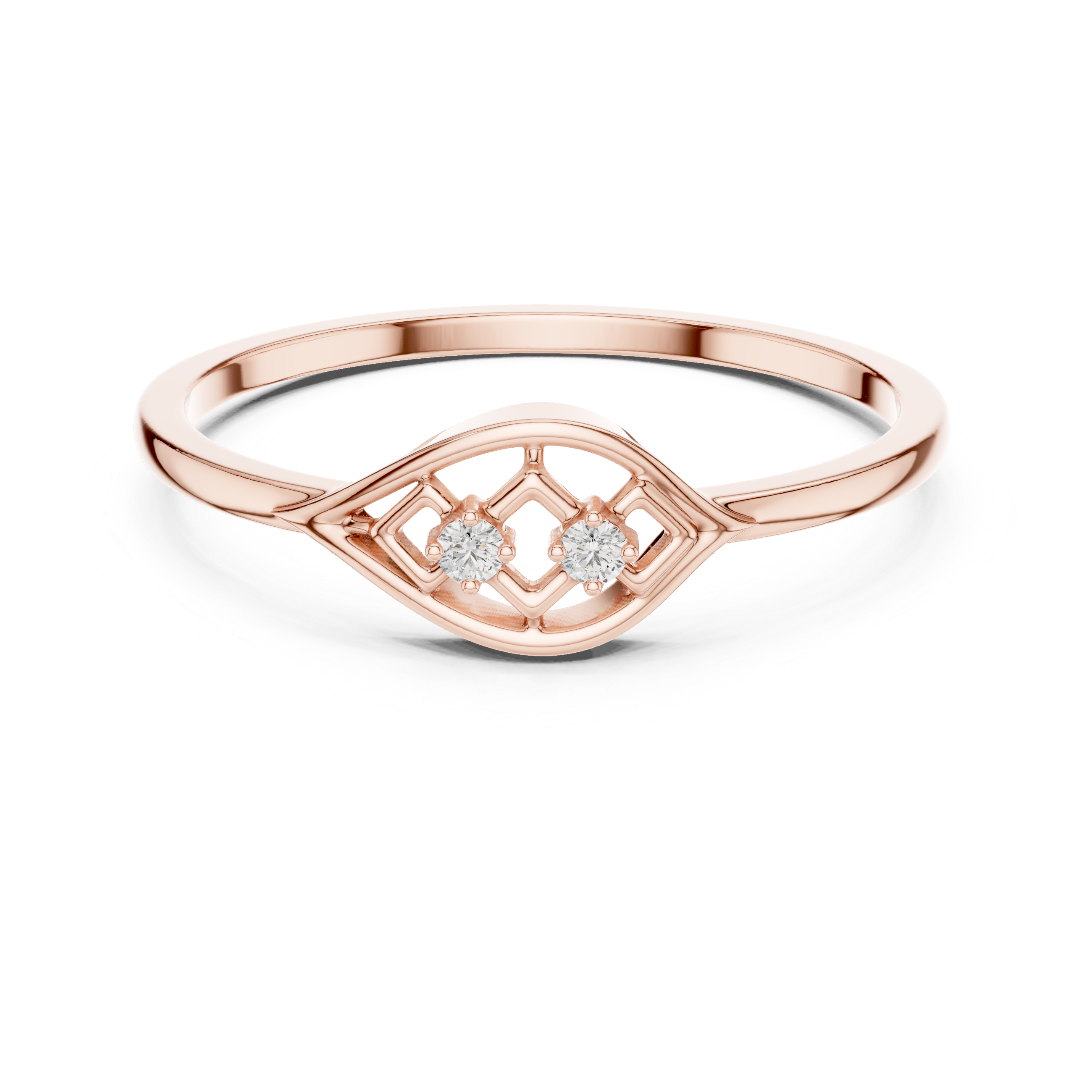 Minimalist Marquise Diamond Ring – Openwork Eye Shape Two Stone Ring