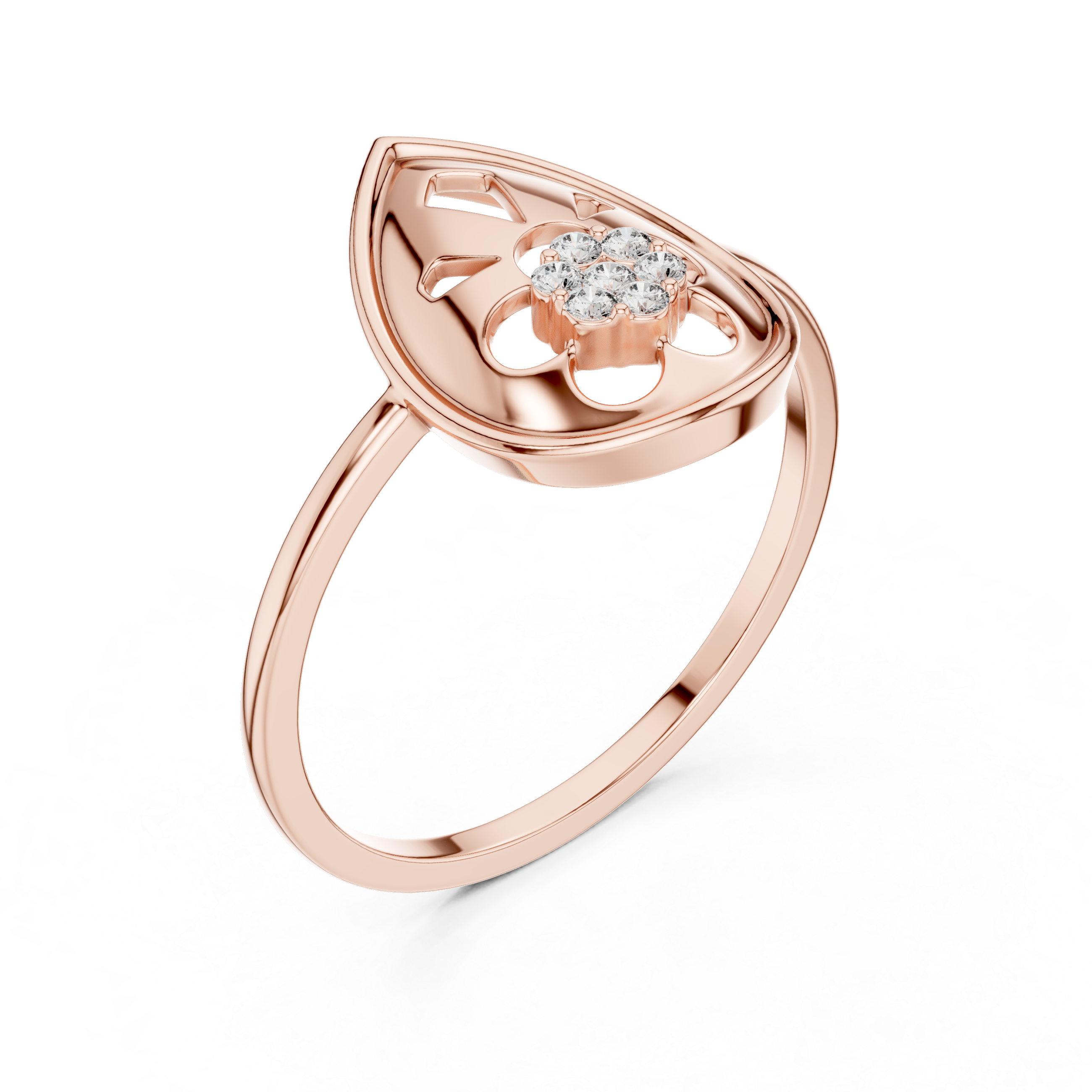 Diamond Teardrop Floral Ring – Pear Shape Openwork Flower Cluster Ring