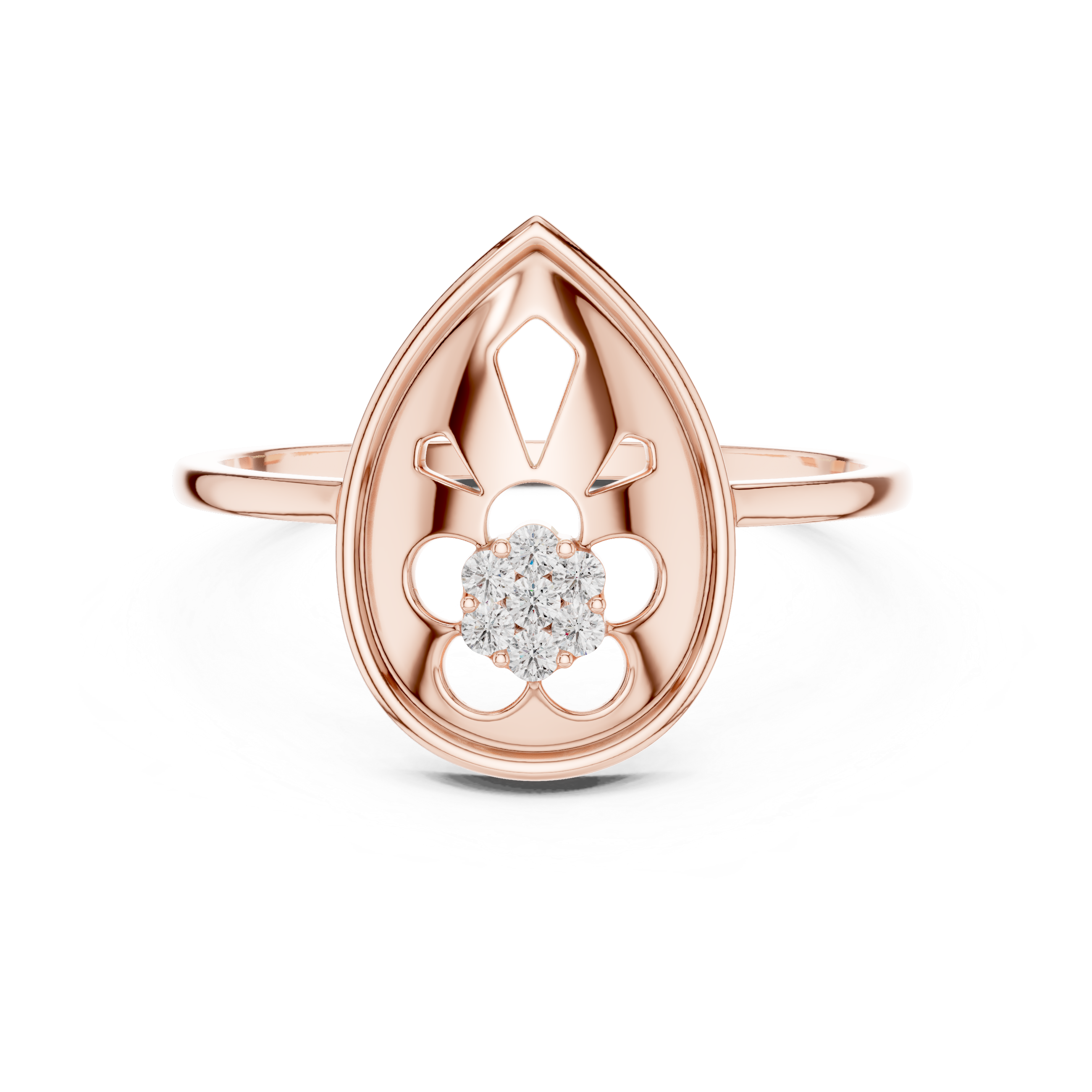 Diamond Teardrop Floral Ring – Pear Shape Openwork Flower Cluster Ring