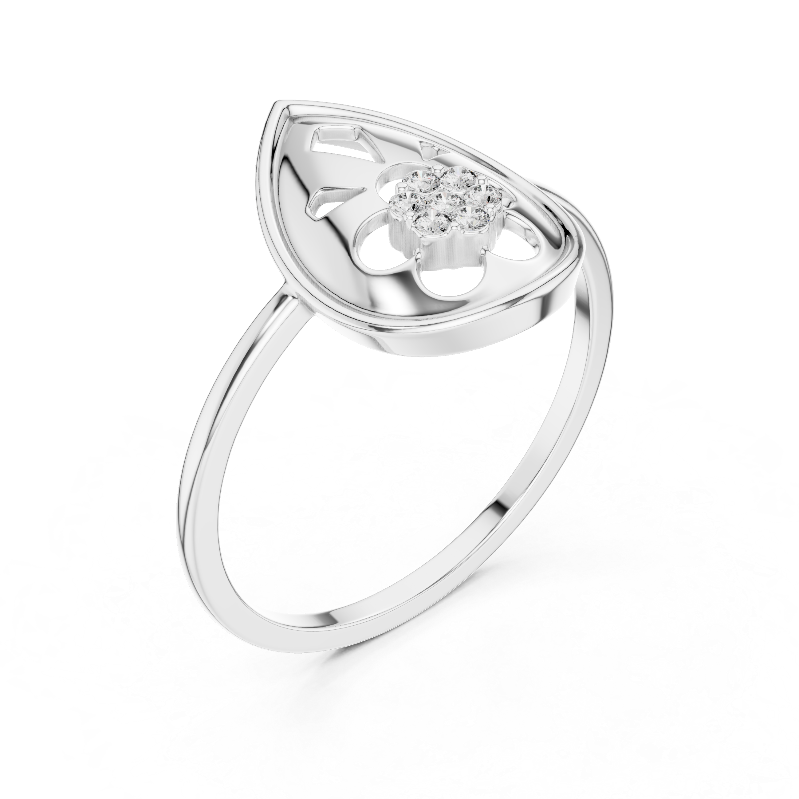 Diamond Teardrop Floral Ring – Pear Shape Openwork Flower Cluster Ring