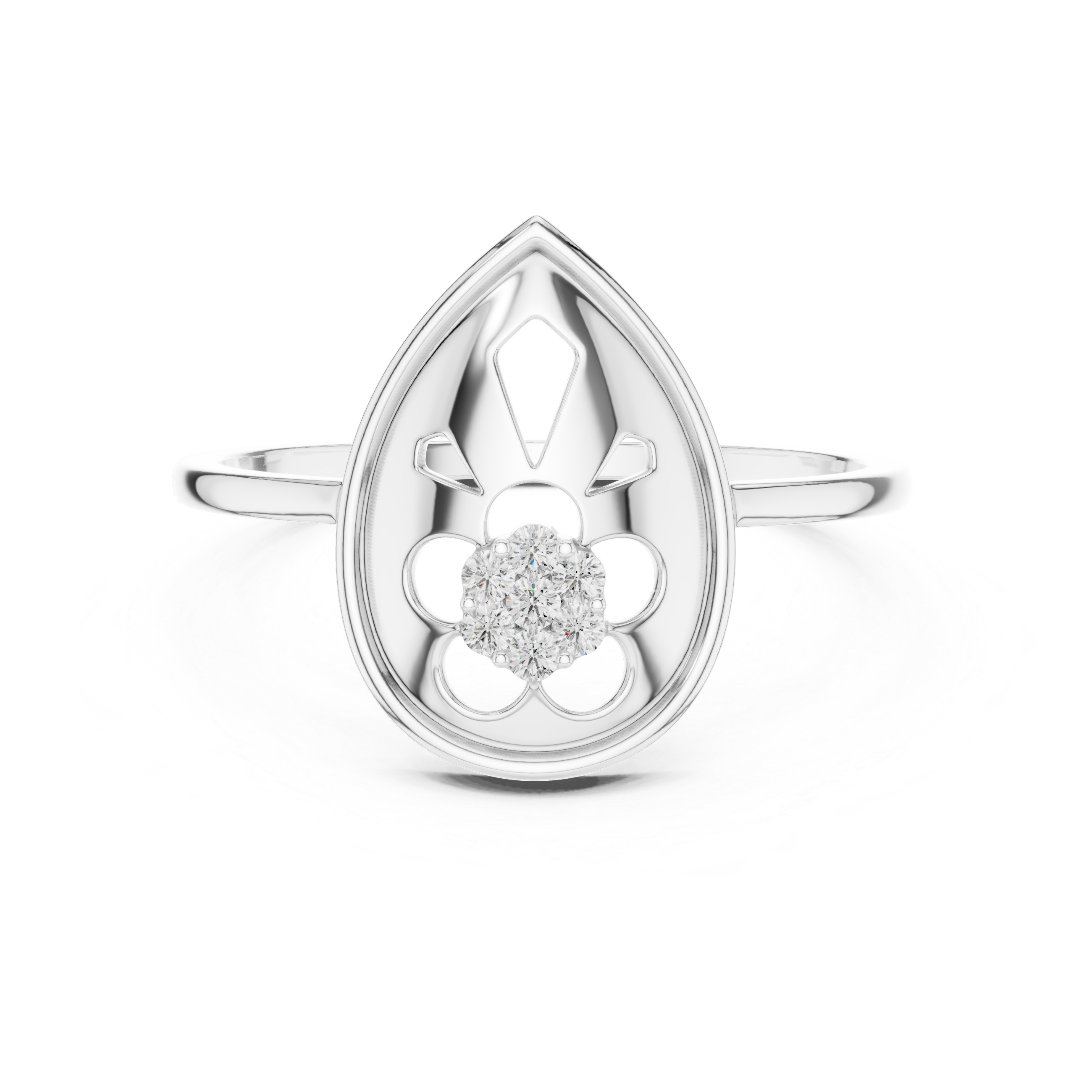 Diamond Teardrop Floral Ring – Pear Shape Openwork Flower Cluster Ring