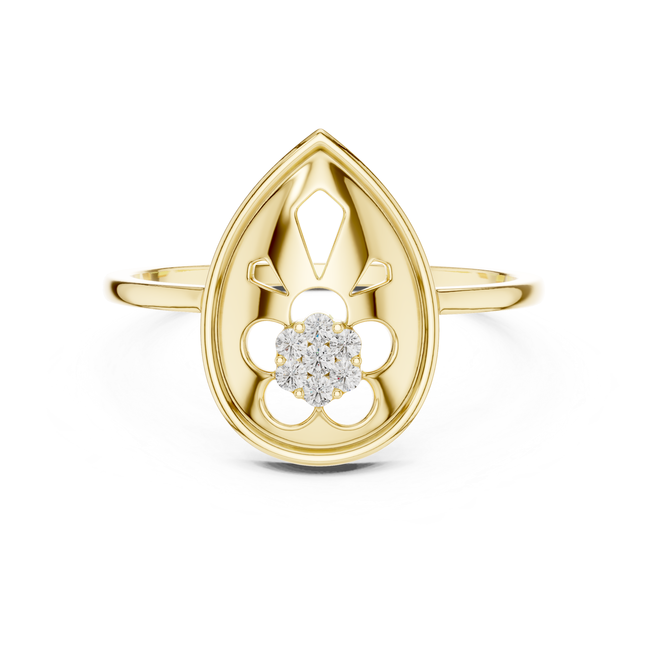 Diamond Teardrop Floral Ring – Pear Shape Openwork Flower Cluster Ring
