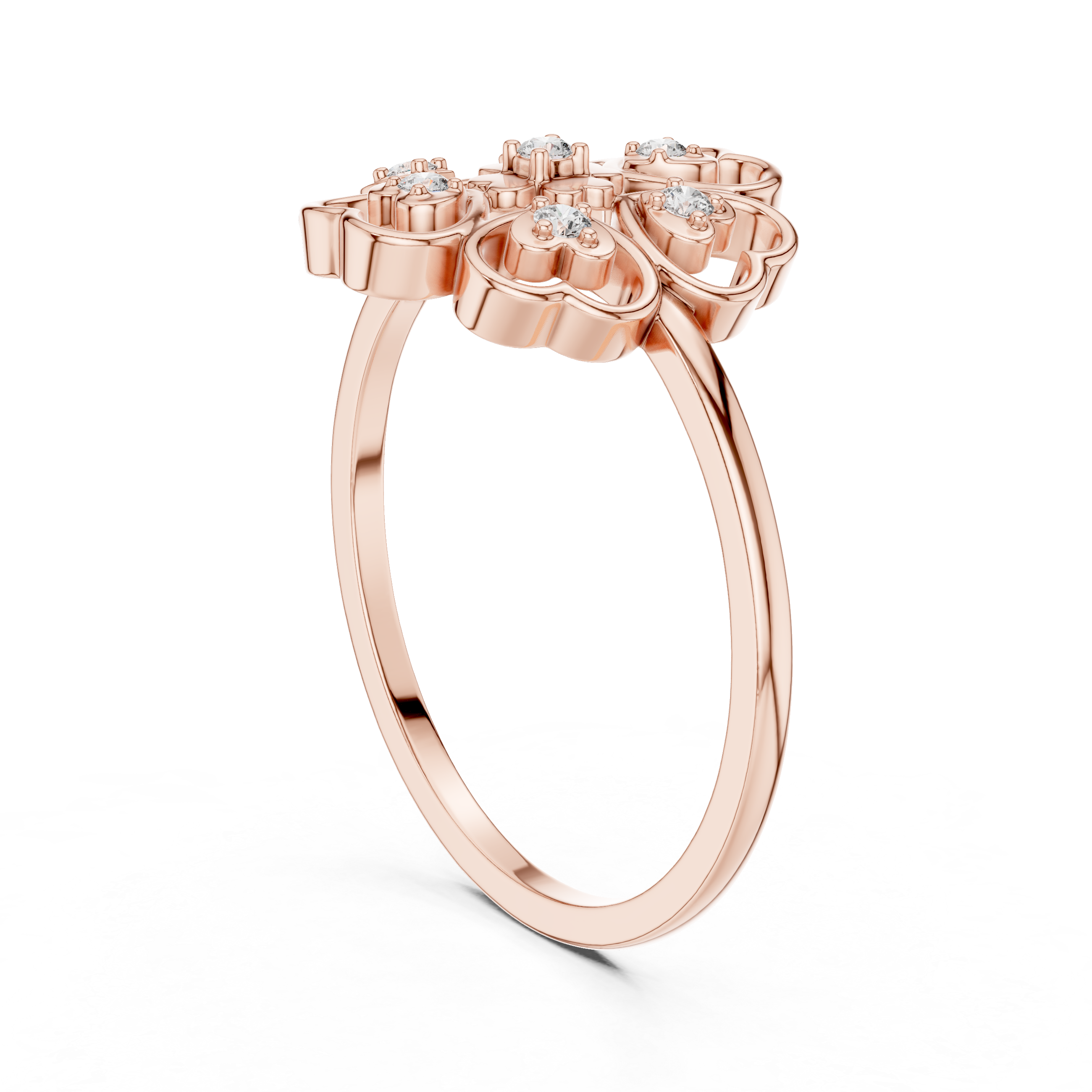Diamond Heart Flower Ring – Openwork Floral Heart Cluster Ring