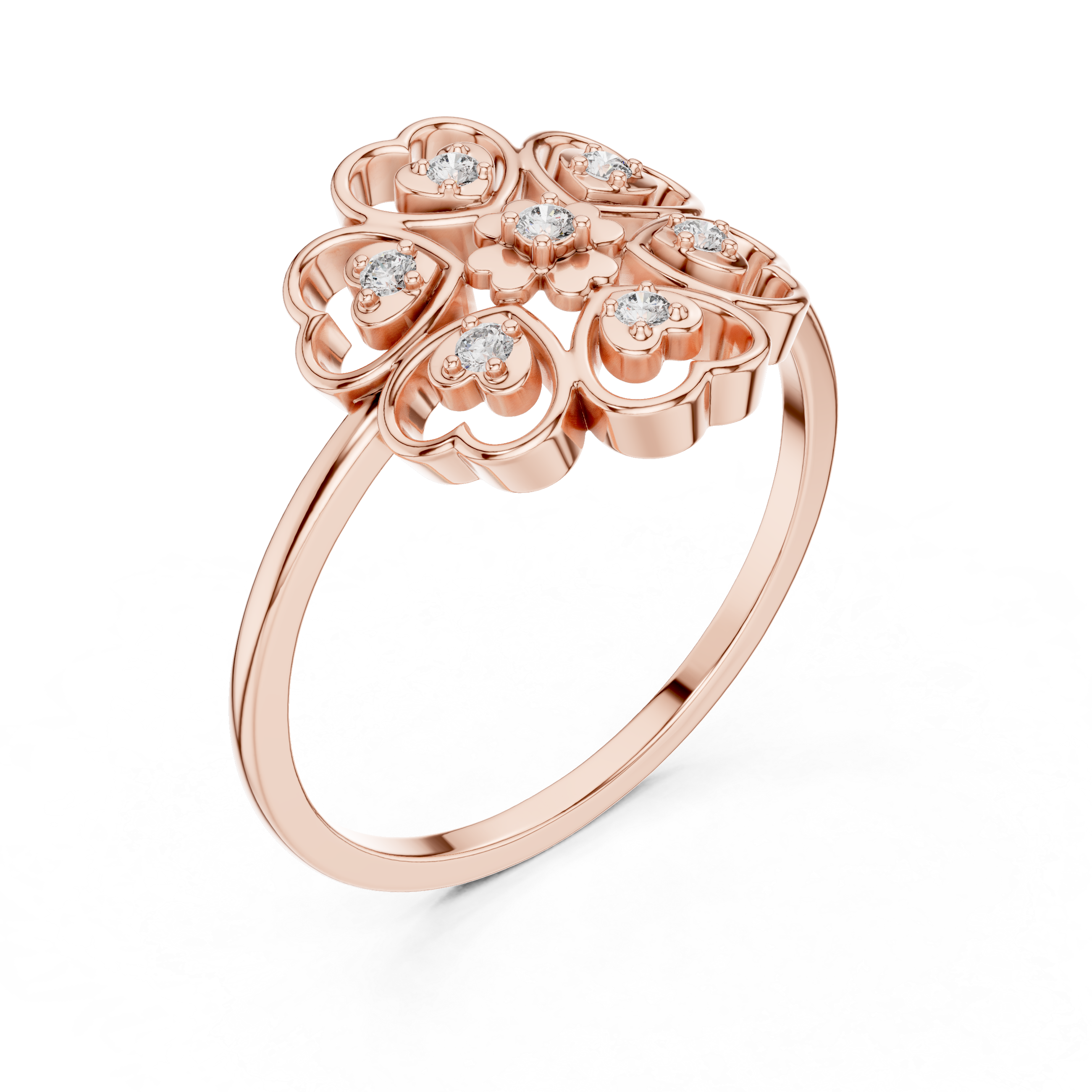 Diamond Heart Flower Ring – Openwork Floral Heart Cluster Ring