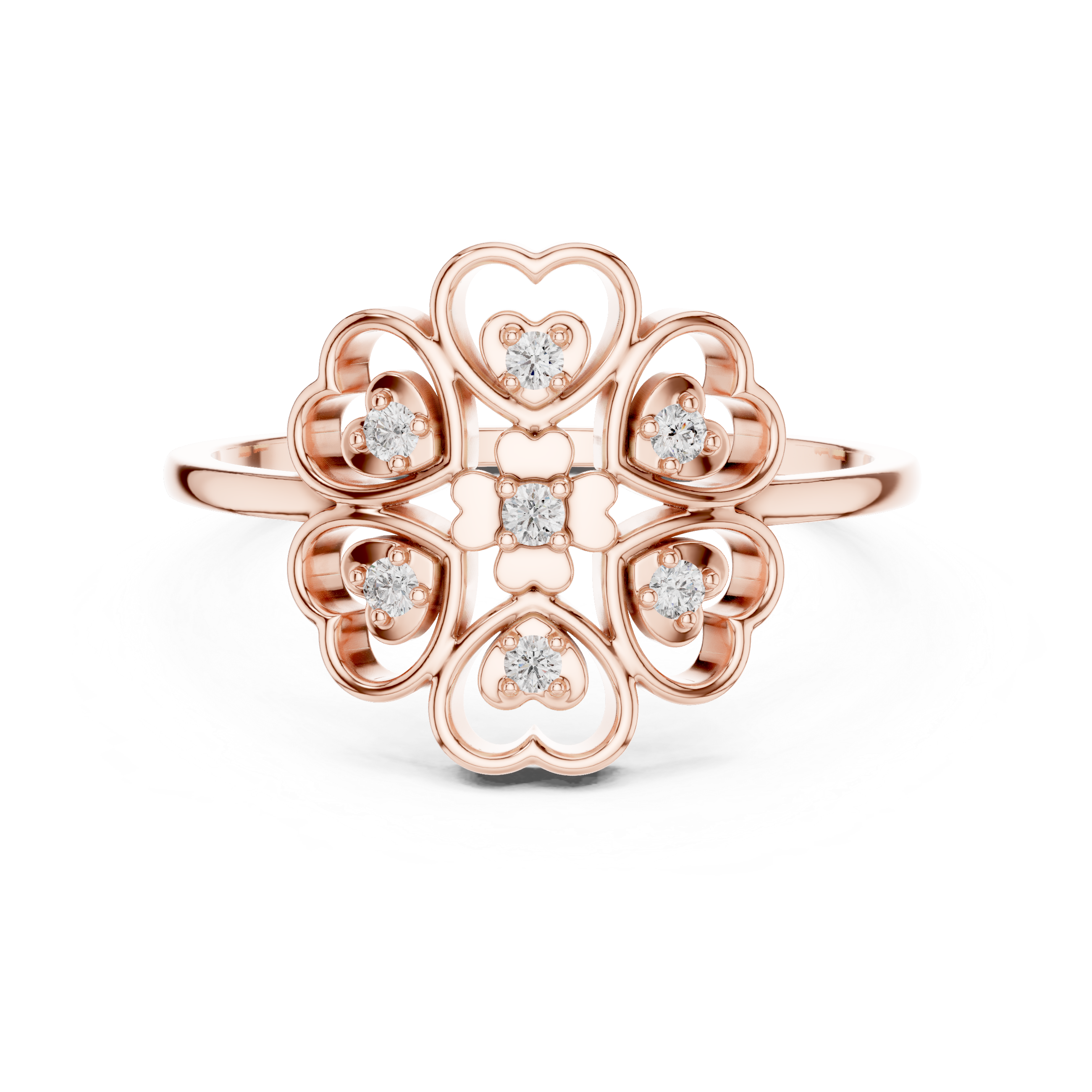 Diamond Heart Flower Ring – Openwork Floral Heart Cluster Ring