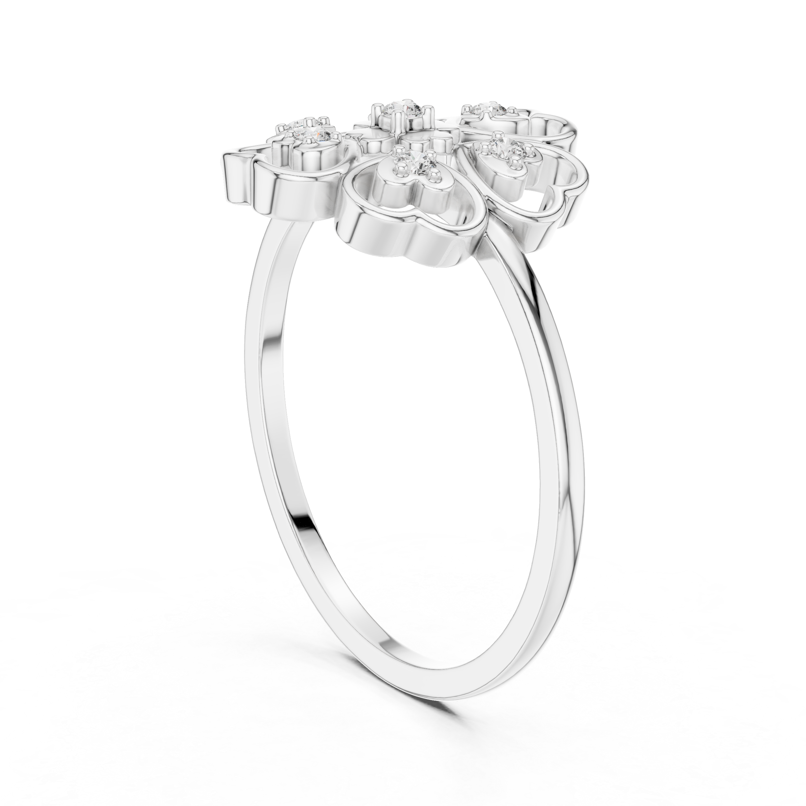 Diamond Heart Flower Ring – Openwork Floral Heart Cluster Ring