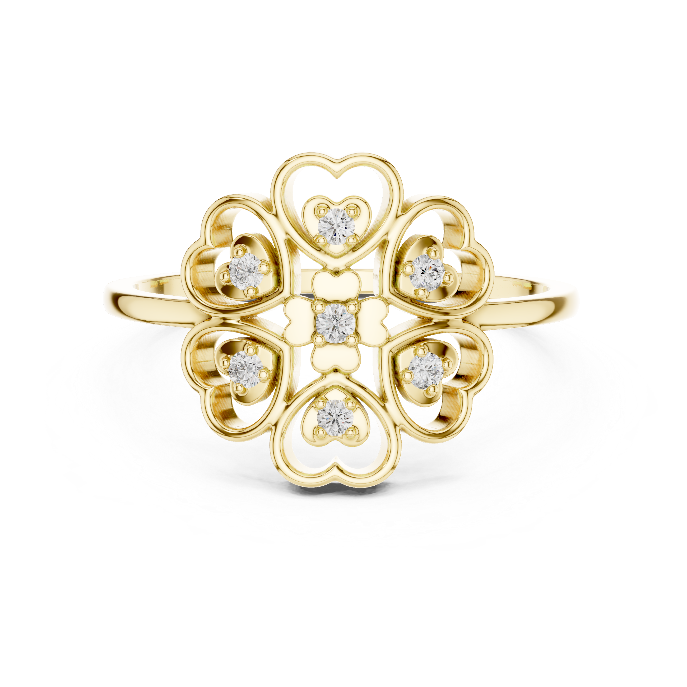 Diamond Heart Flower Ring – Openwork Floral Heart Cluster Ring