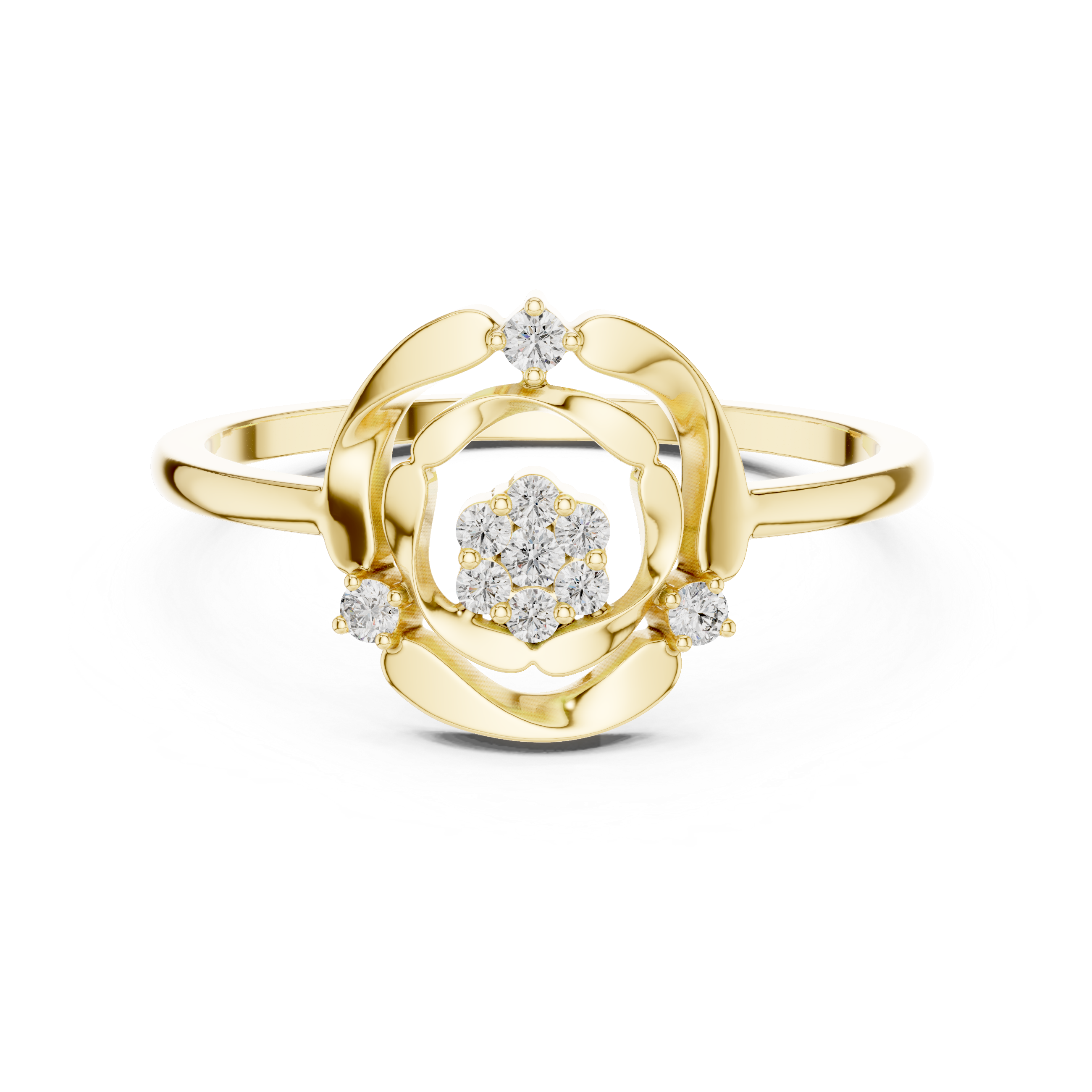 Diamond Floral Halo Ring – Open Circle Flower Inspired Diamond Ring