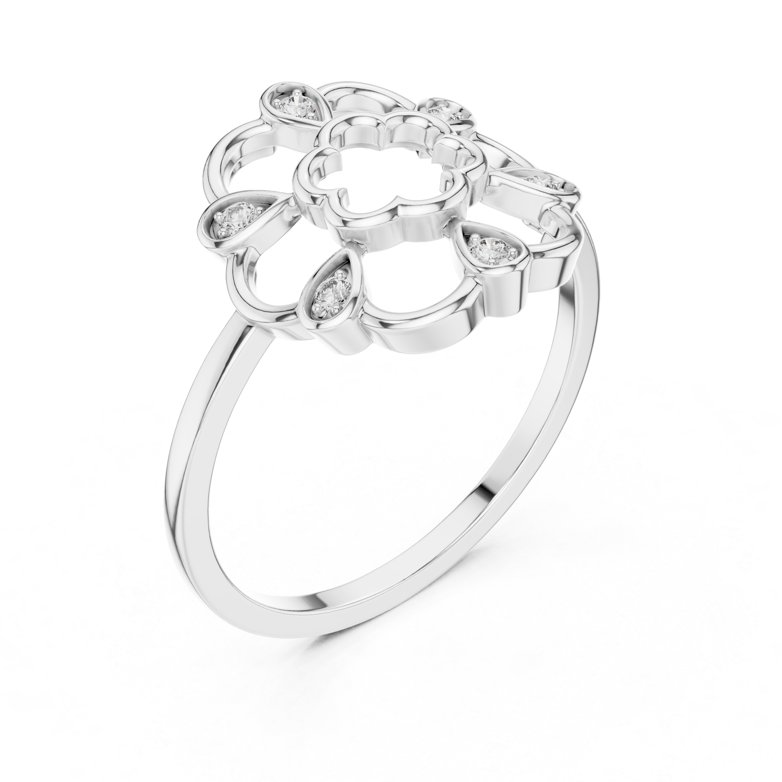 Diamond Floral Mandala Ring – Openwork Flower Inspired Statement Ring