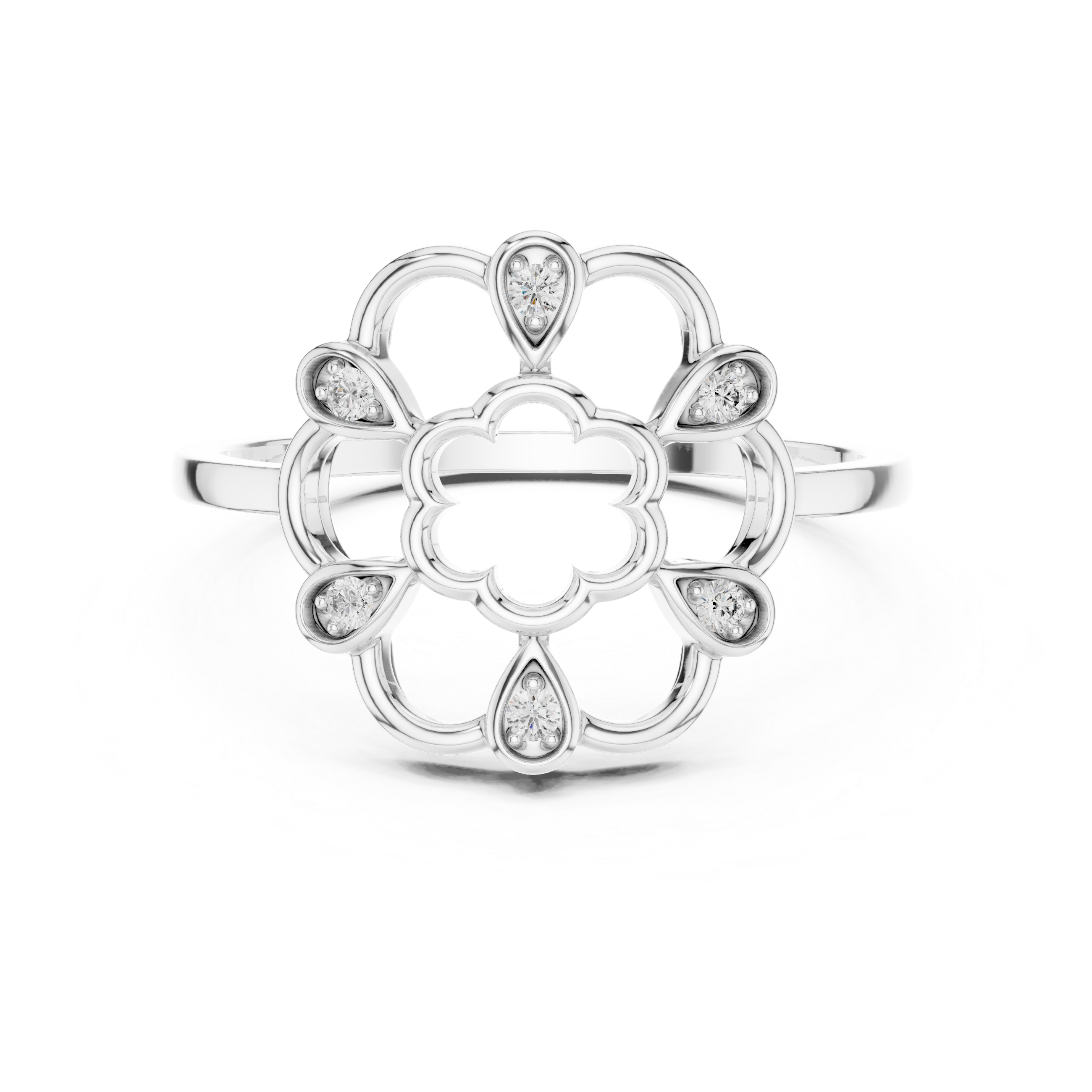 Diamond Floral Mandala Ring – Openwork Flower Inspired Statement Ring