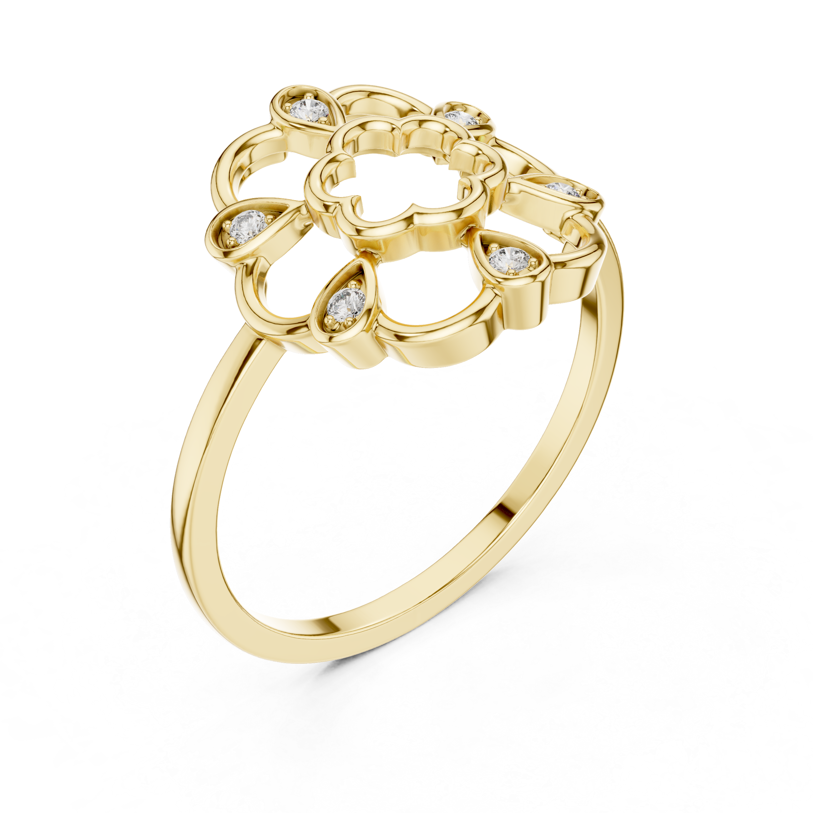 Diamond Floral Mandala Ring – Openwork Flower Inspired Statement Ring