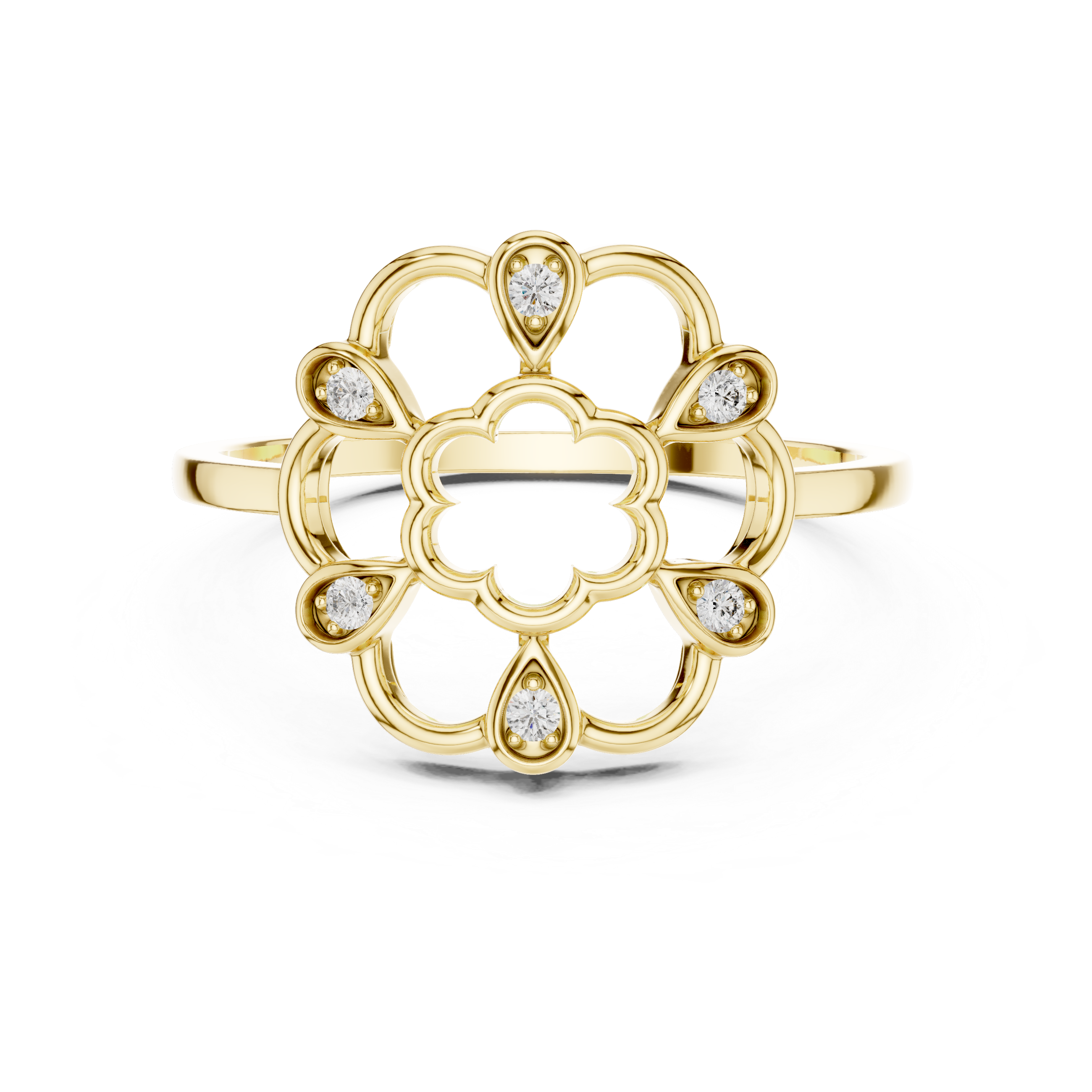 Diamond Floral Mandala Ring – Openwork Flower Inspired Statement Ring
