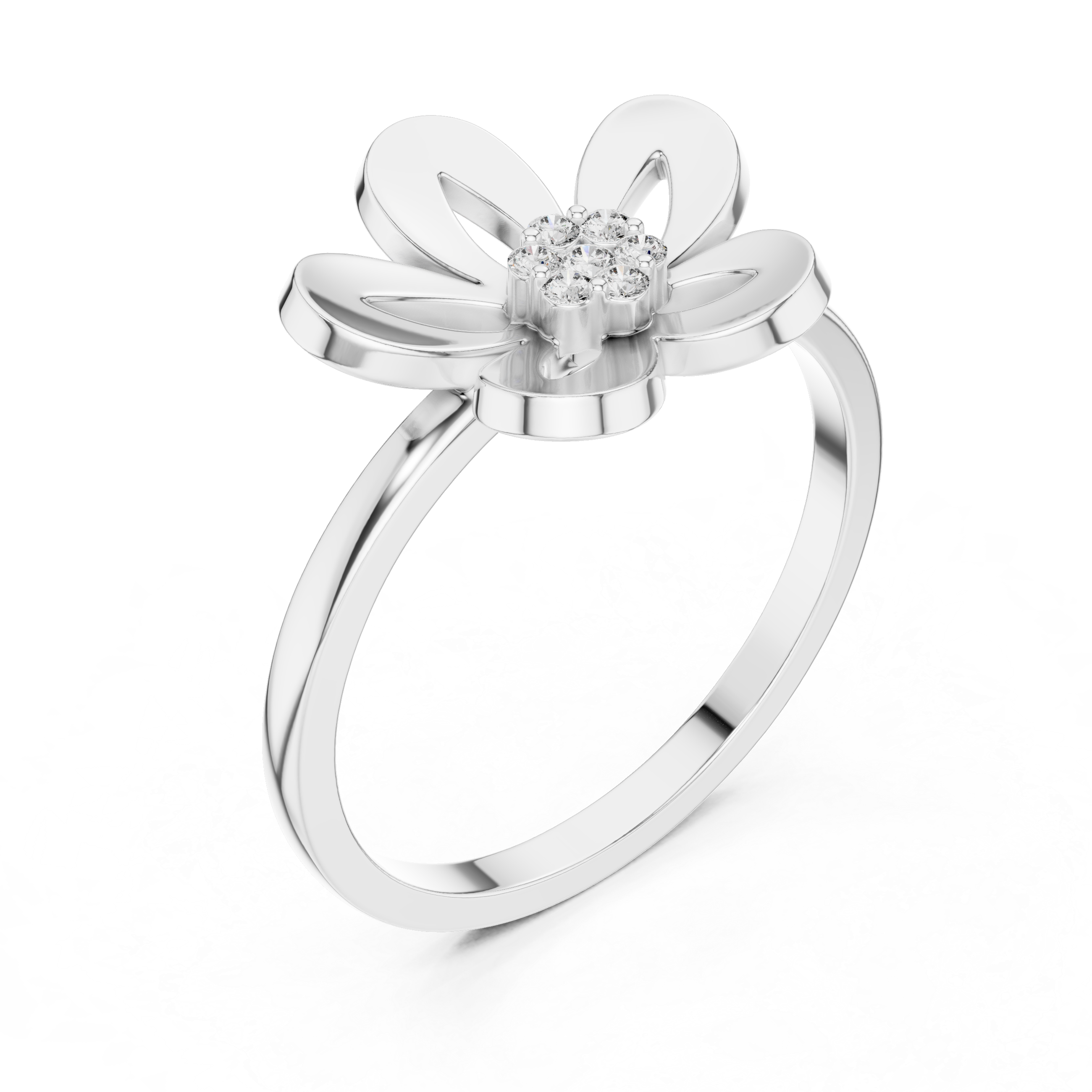 Diamond Blossom Flower Ring – Open Petal Floral Statement Ring