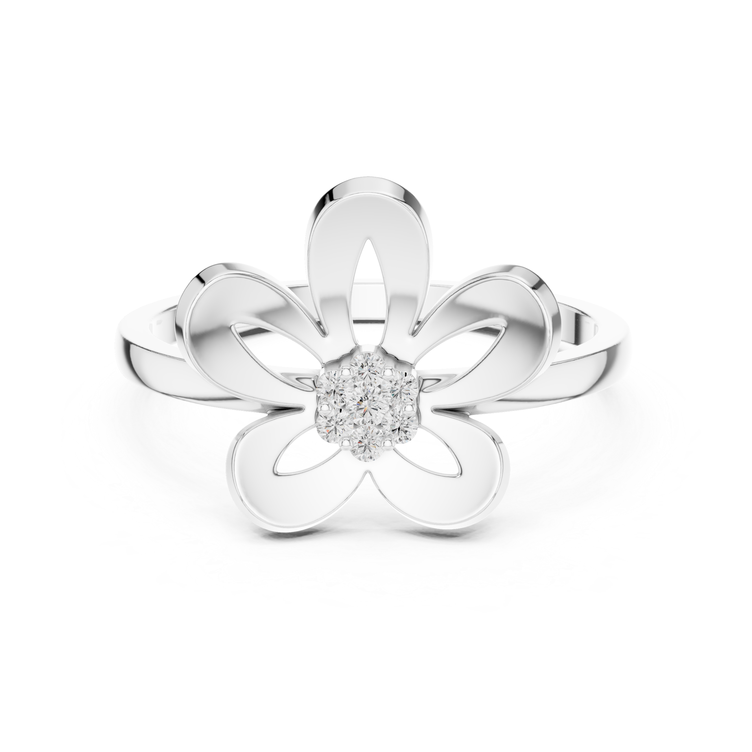 Diamond Blossom Flower Ring – Open Petal Floral Statement Ring