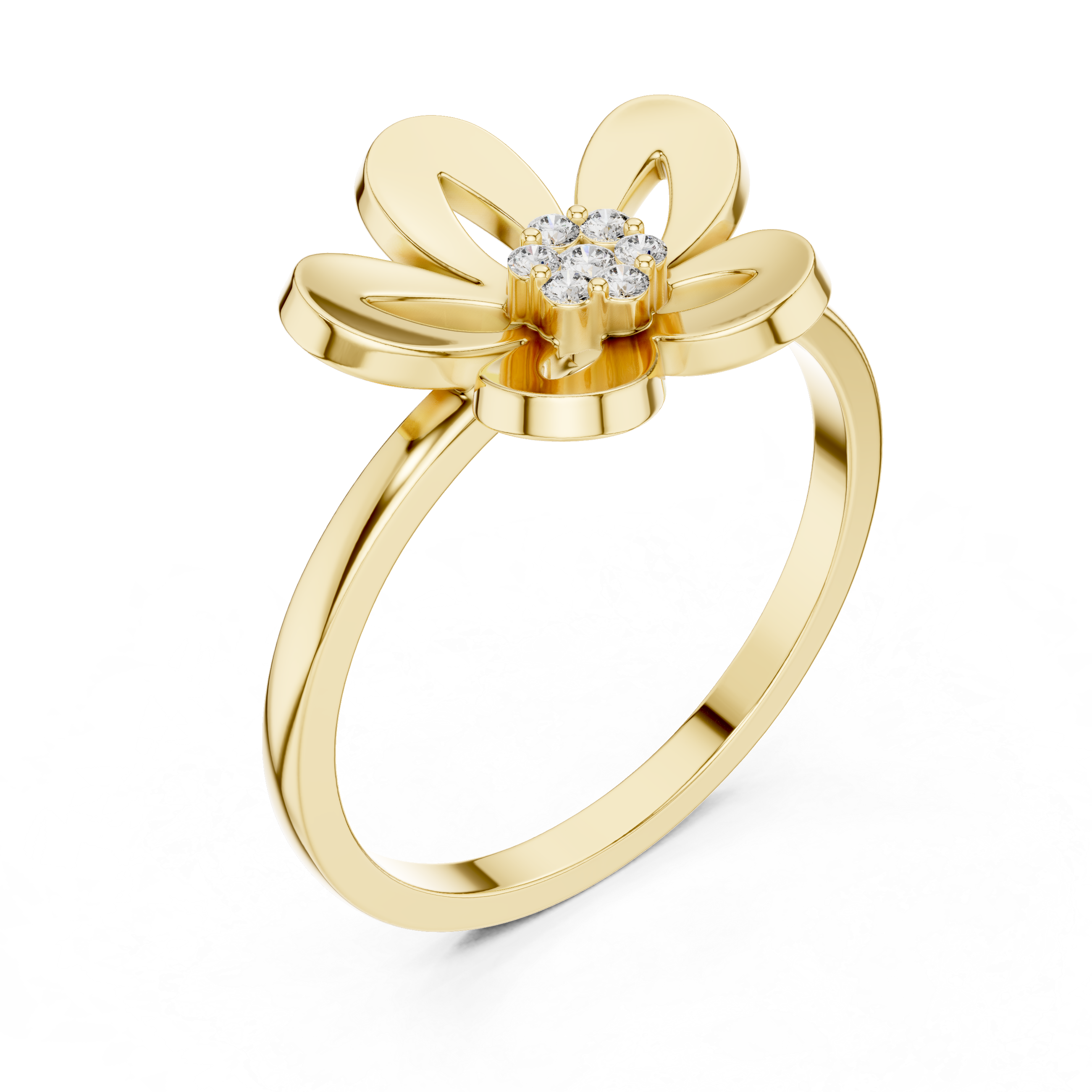 Diamond Blossom Flower Ring – Open Petal Floral Statement Ring