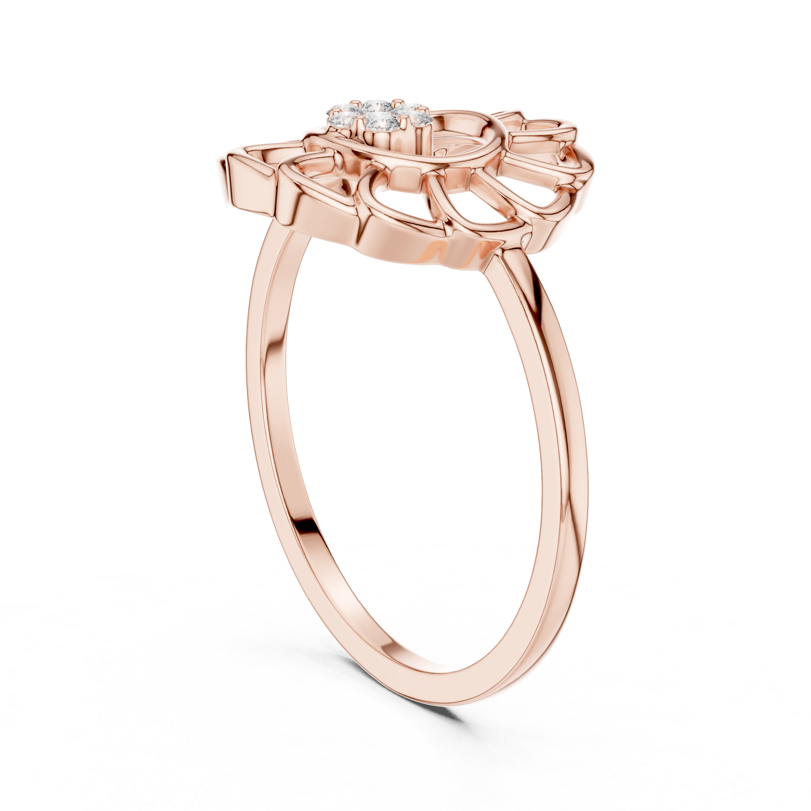 Diamond Sunflower Halo Ring – Openwork Floral Cluster Statement Ring