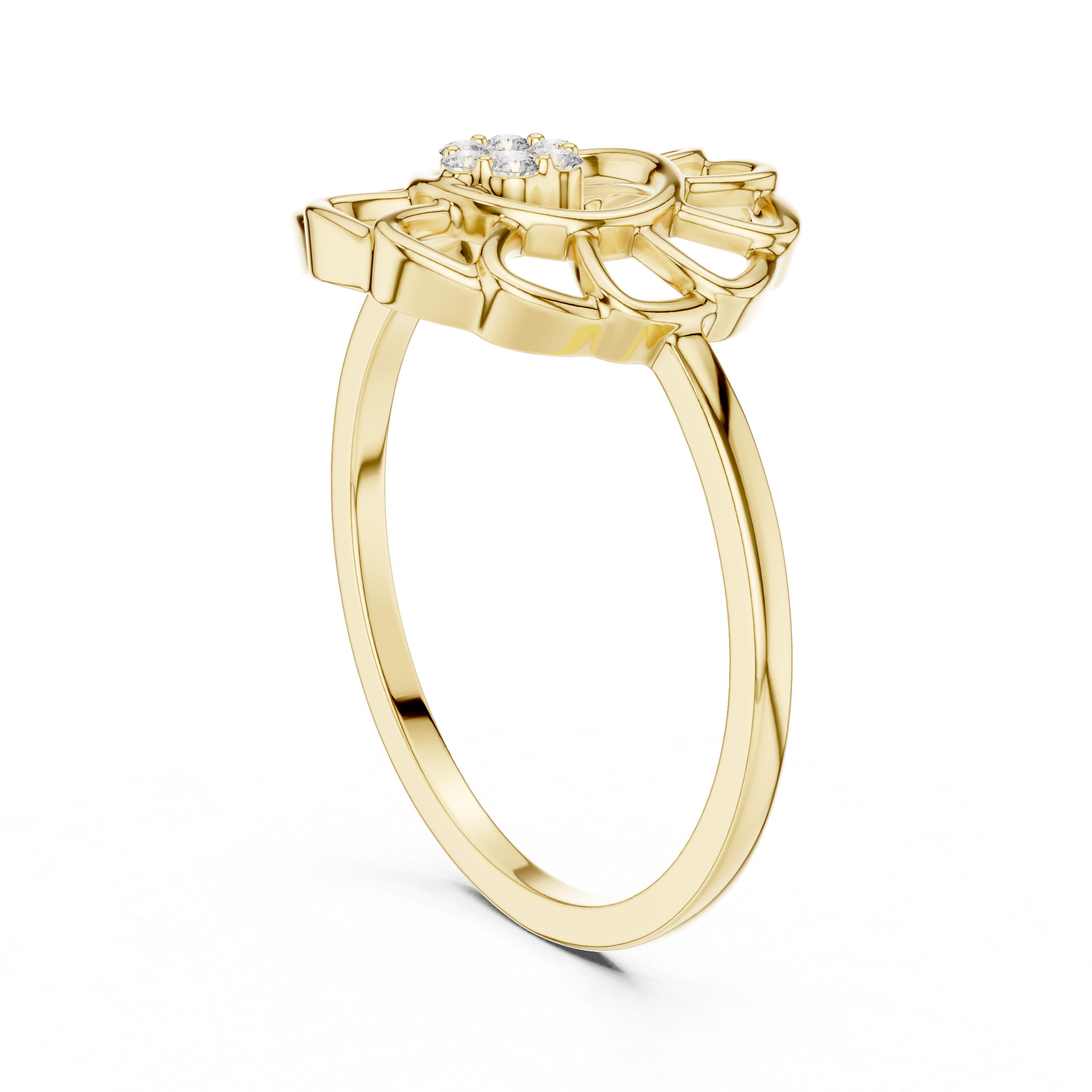 Diamond Sunflower Halo Ring – Openwork Floral Cluster Statement Ring