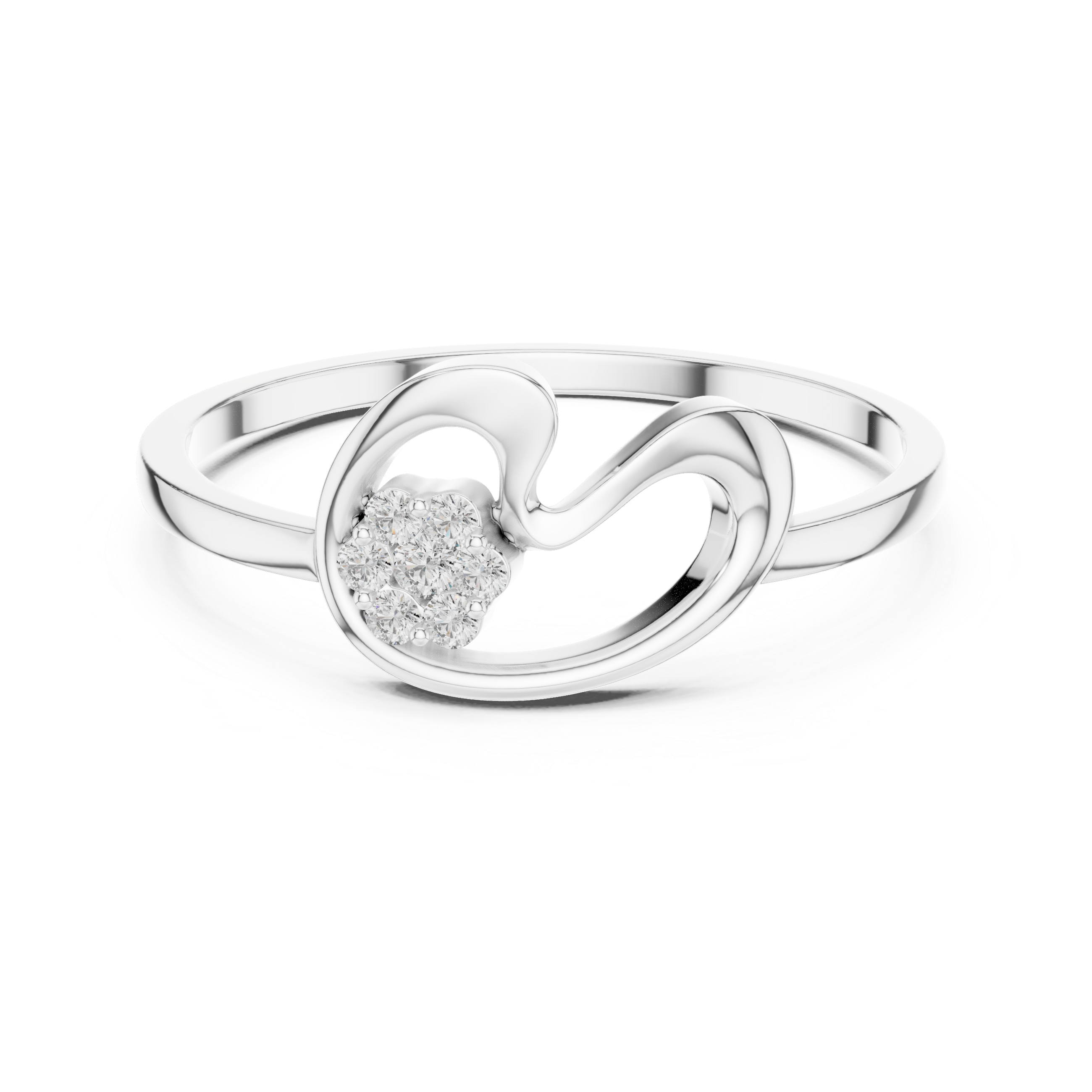 Diamond Swirl Cluster Ring – Modern Open Loop Minimalist Ring