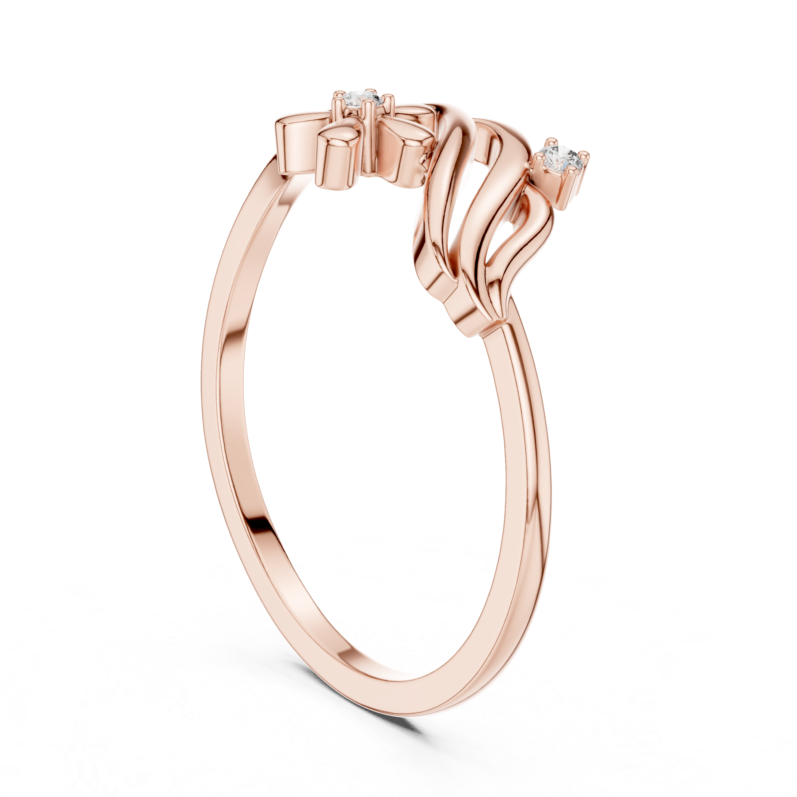 Diamond Floral Wave Ring – Elegant Nature Inspired Openwork Ring