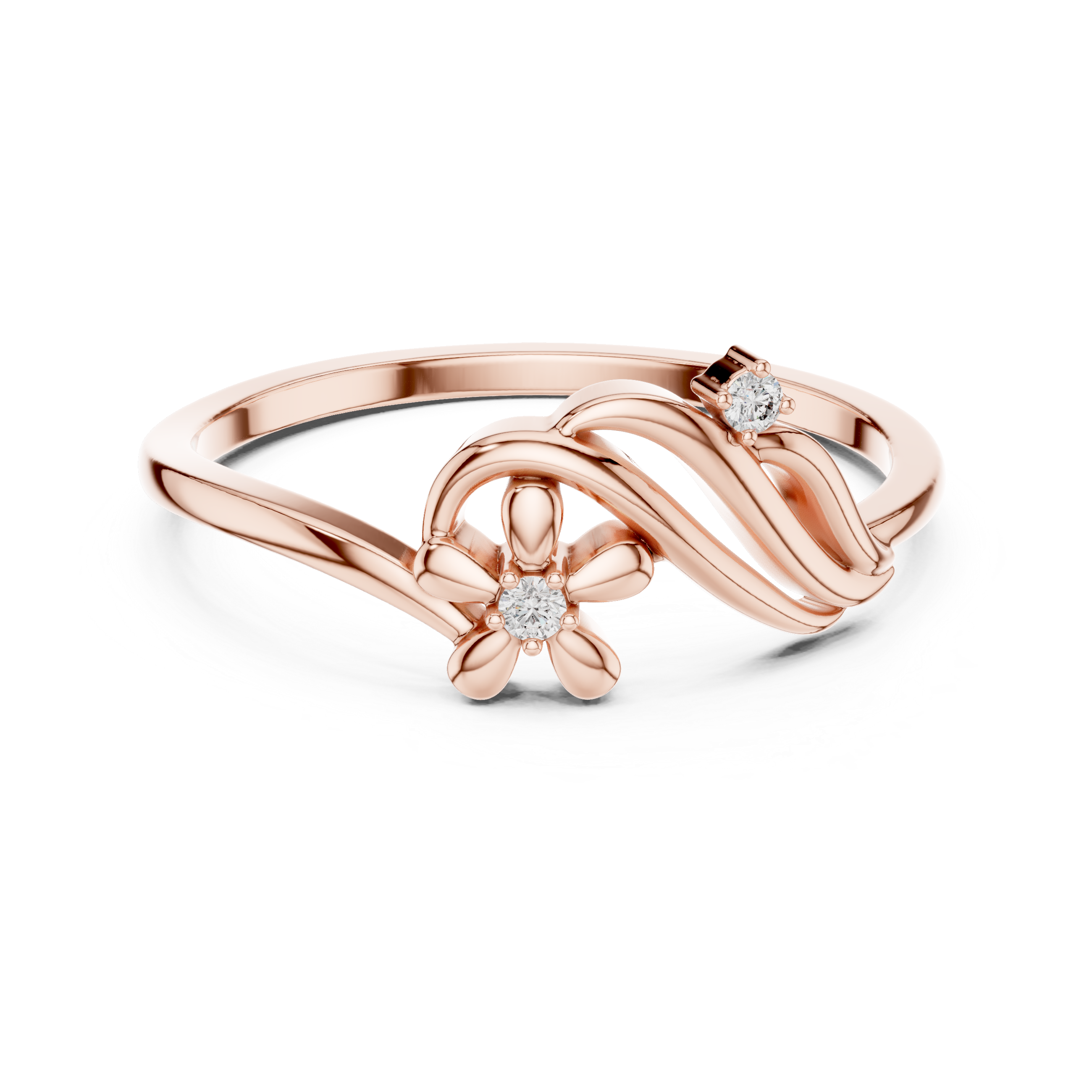 Diamond Floral Wave Ring – Elegant Nature Inspired Openwork Ring