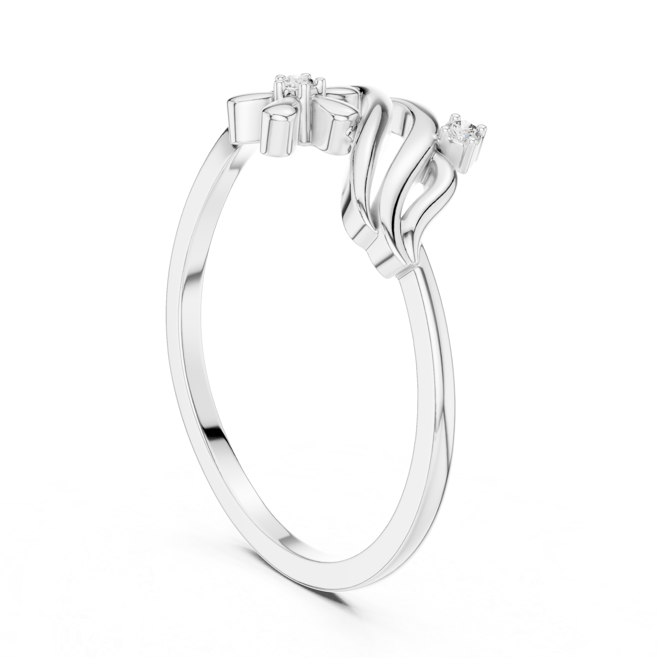 Diamond Floral Wave Ring – Elegant Nature Inspired Openwork Ring