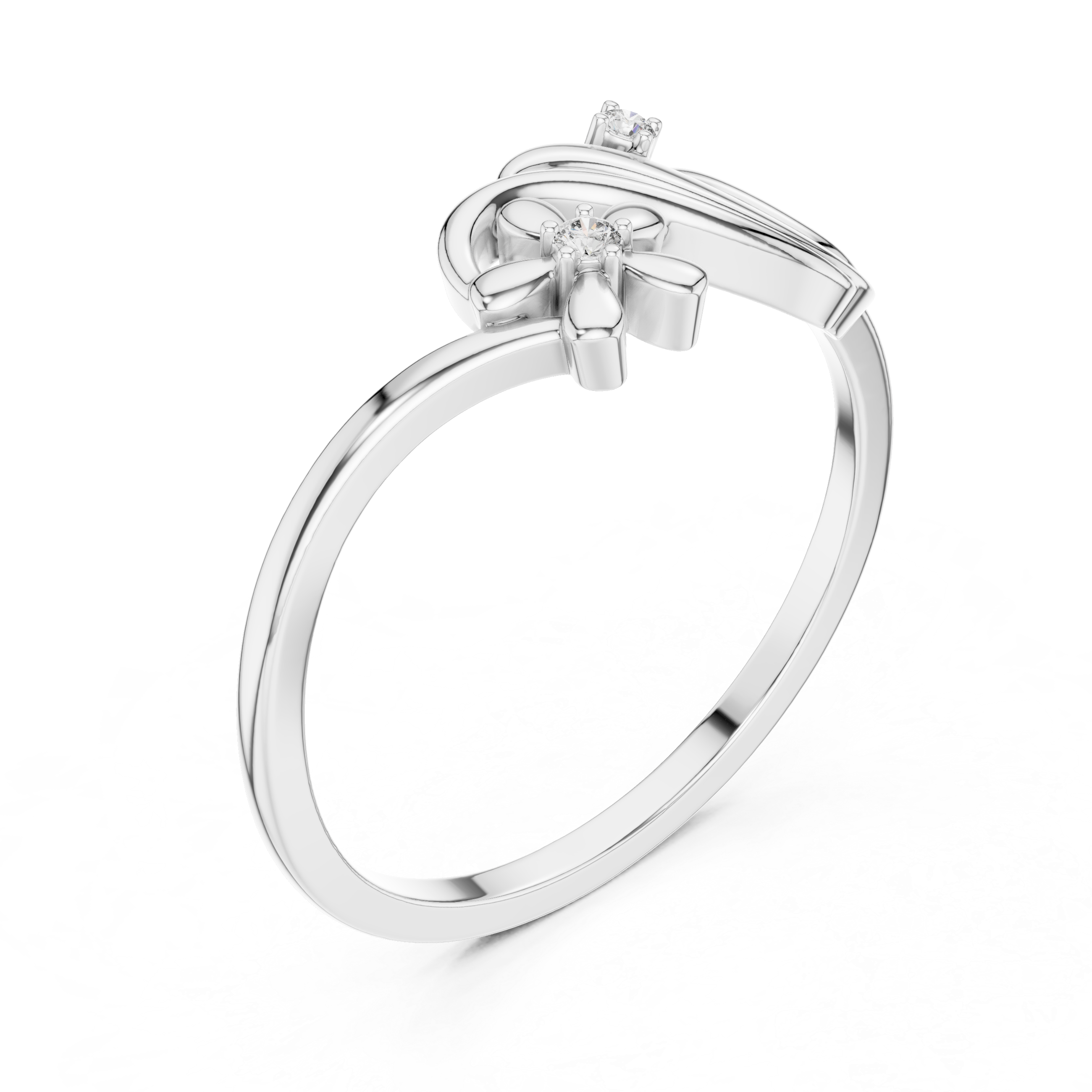 Diamond Floral Wave Ring – Elegant Nature Inspired Openwork Ring