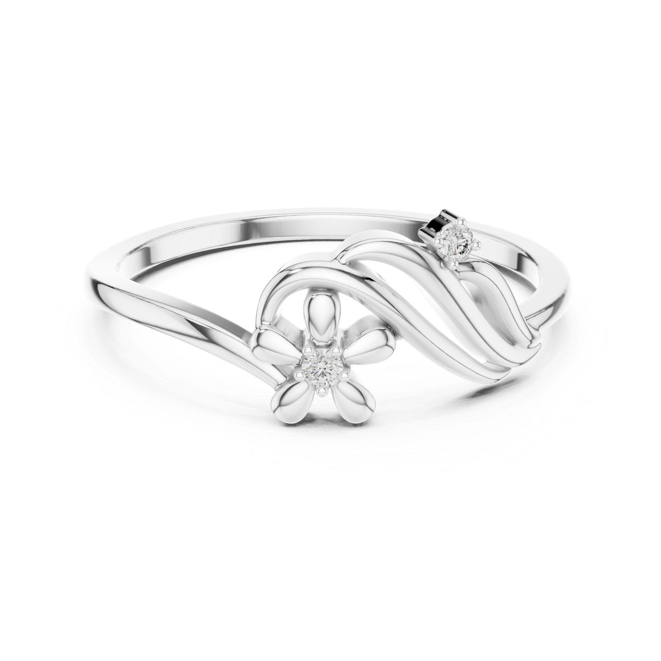 Diamond Floral Wave Ring – Elegant Nature Inspired Openwork Ring