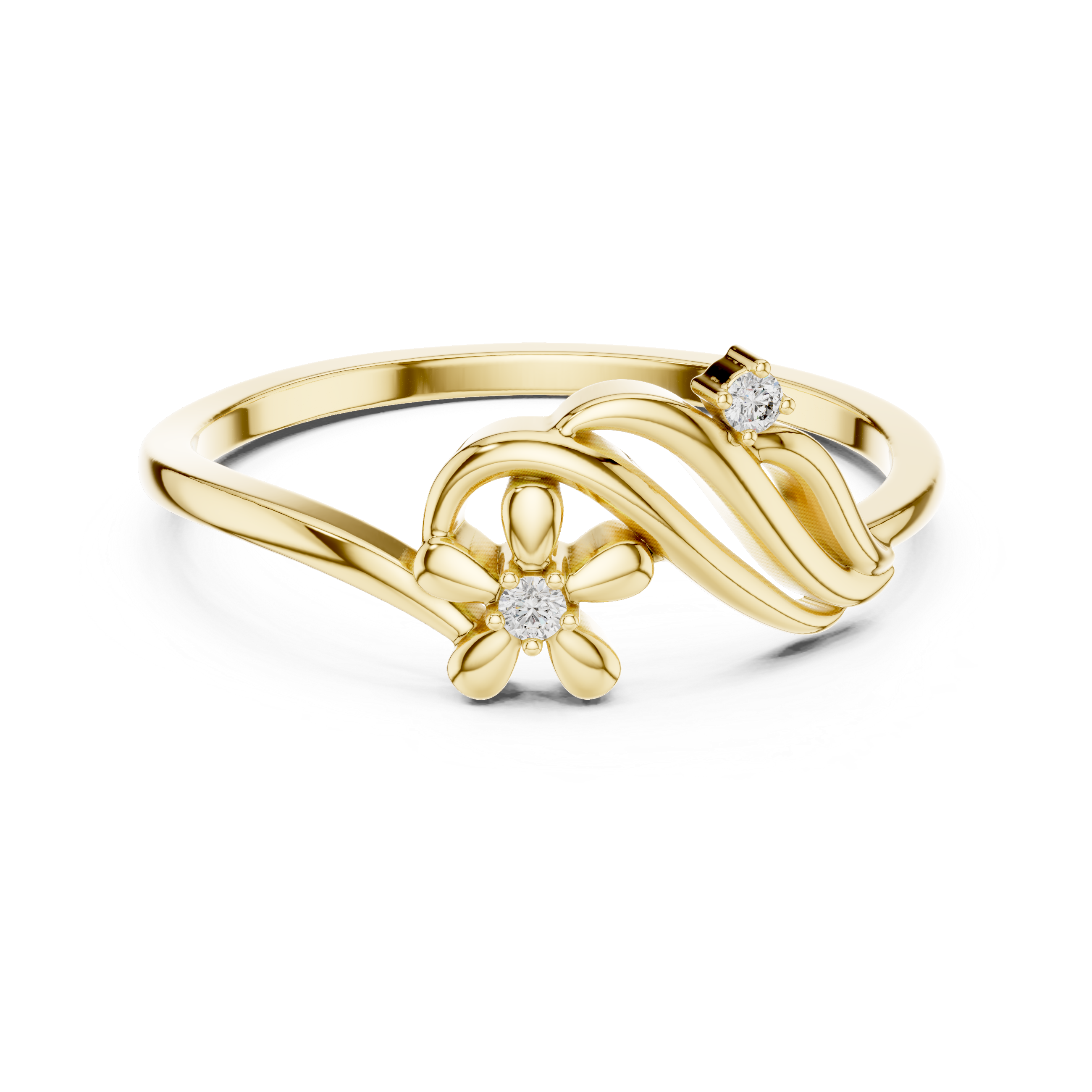 Diamond Floral Wave Ring – Elegant Nature Inspired Openwork Ring