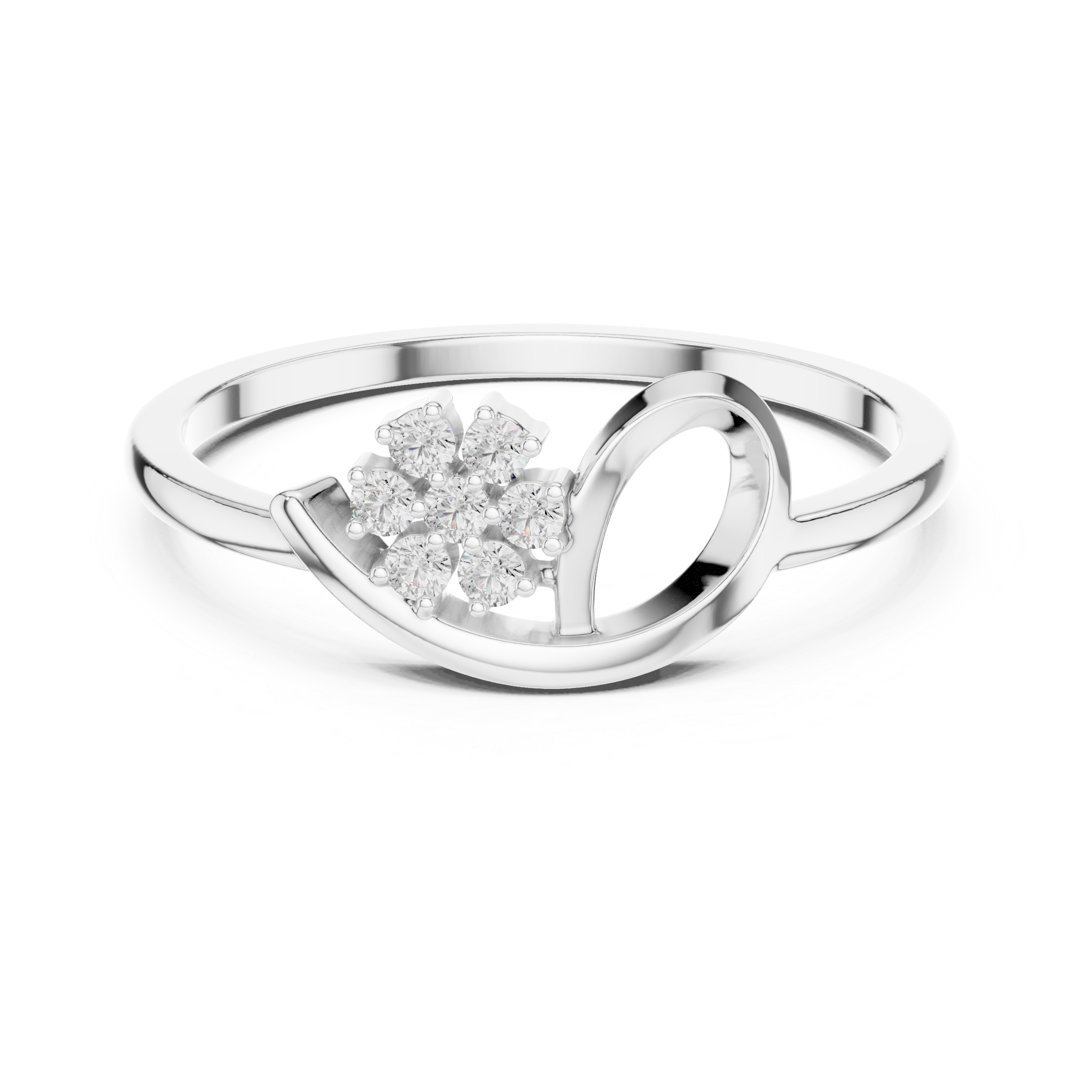 Minimalist Floral Diamond Ring – Modern Open Leaf Cluster Ring