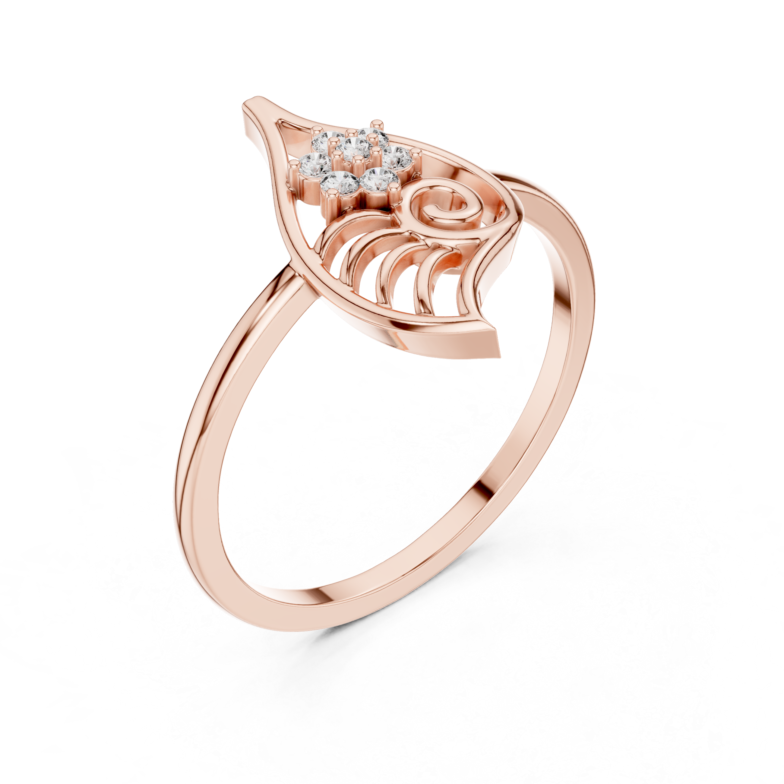 Nature Inspired Leaf Swirl Diamond Ring – Openwork Marquise Statement Ring