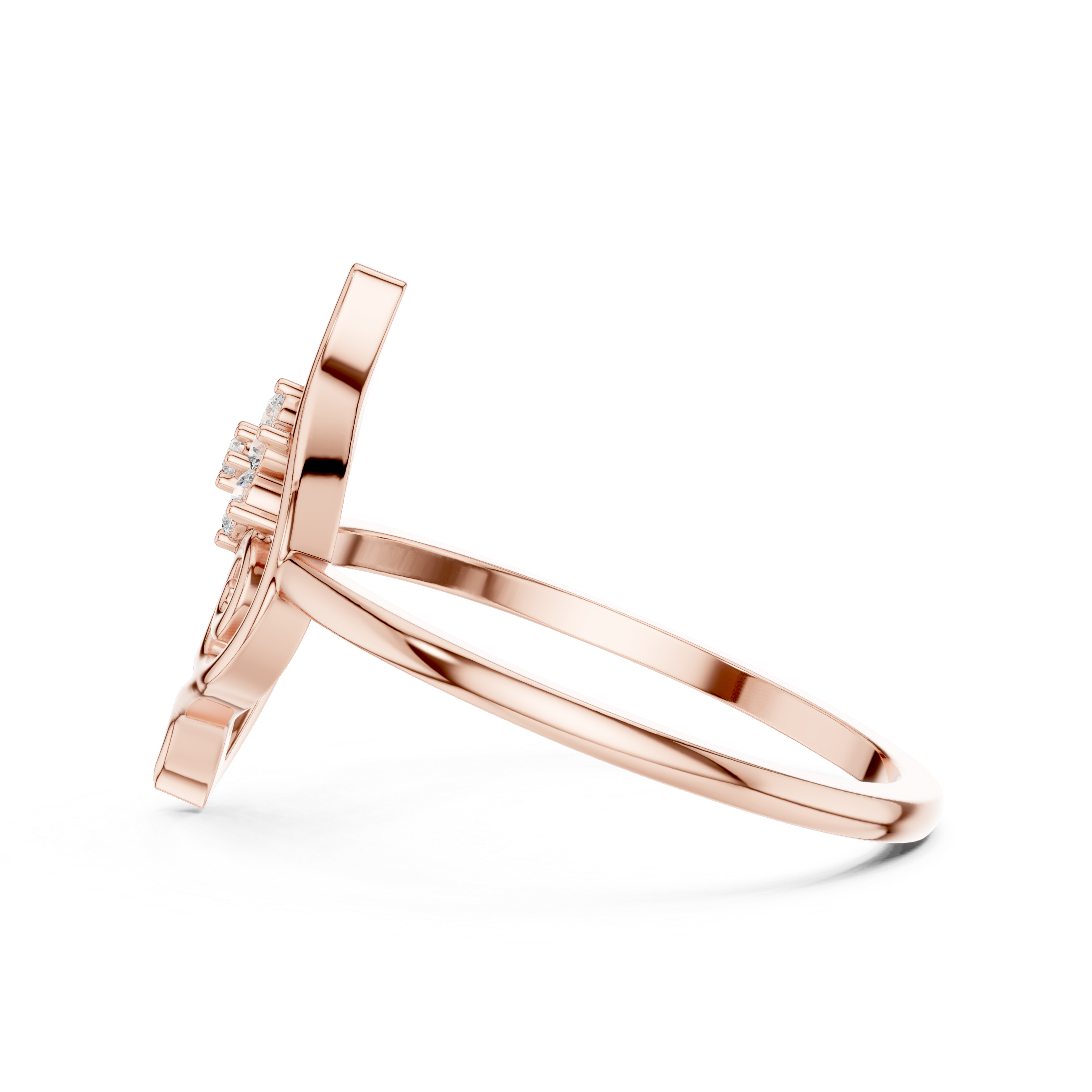 Nature Inspired Leaf Swirl Diamond Ring – Openwork Marquise Statement Ring