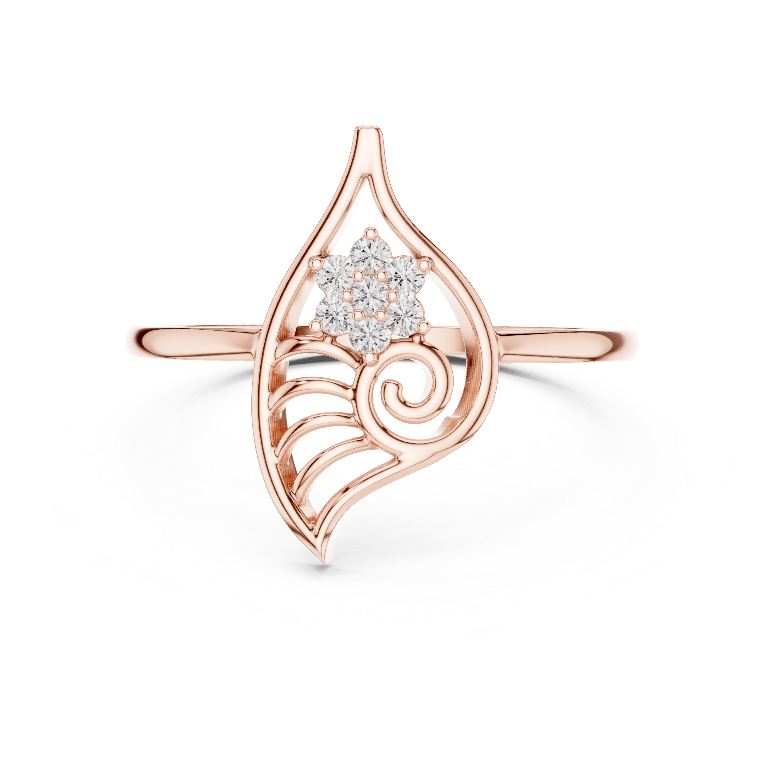 Nature Inspired Leaf Swirl Diamond Ring – Openwork Marquise Statement Ring