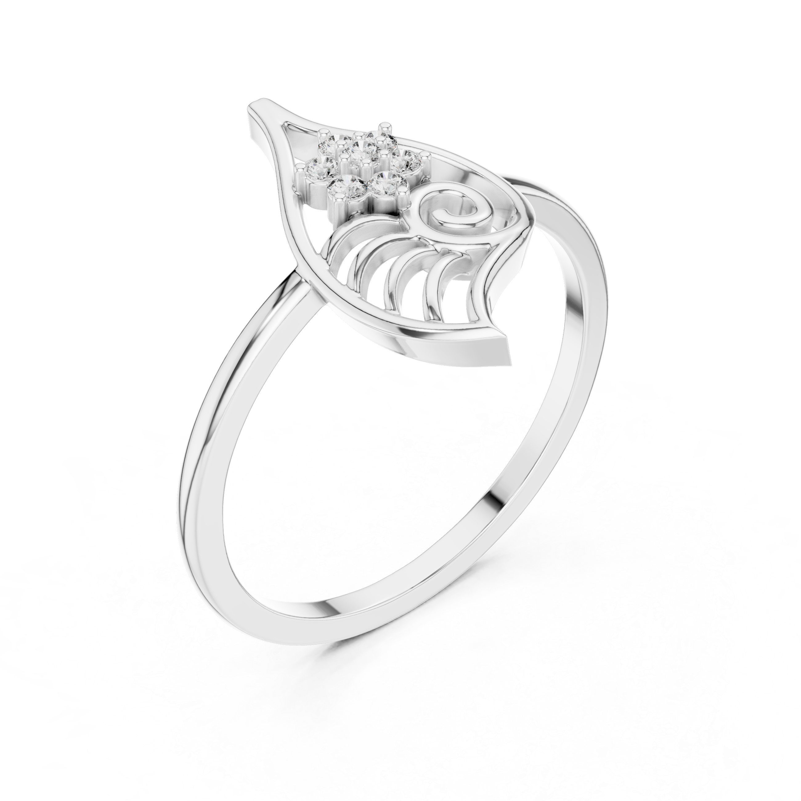 Nature Inspired Leaf Swirl Diamond Ring – Openwork Marquise Statement Ring