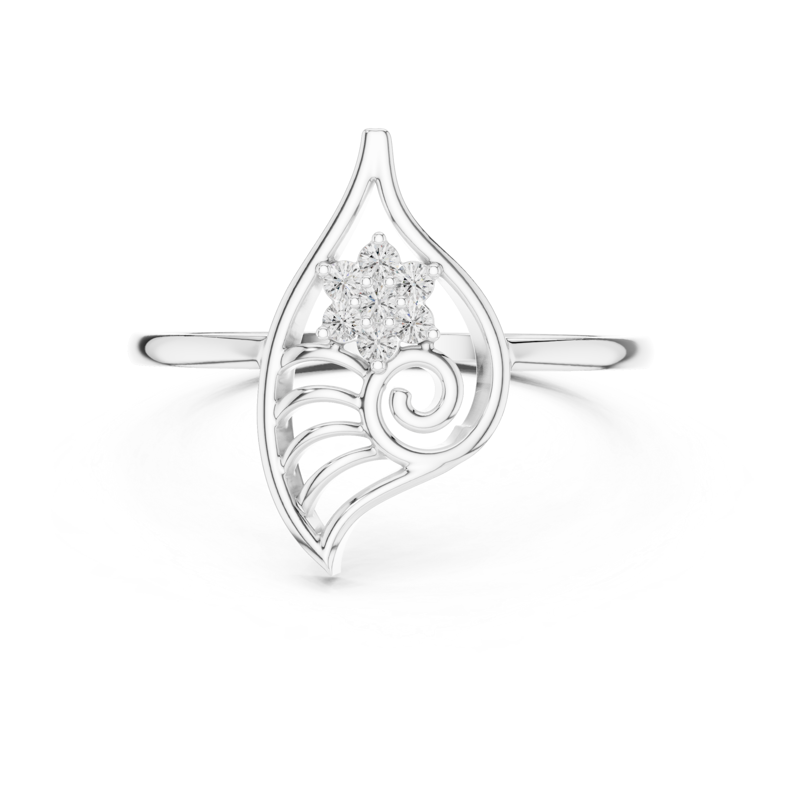 Nature Inspired Leaf Swirl Diamond Ring – Openwork Marquise Statement Ring