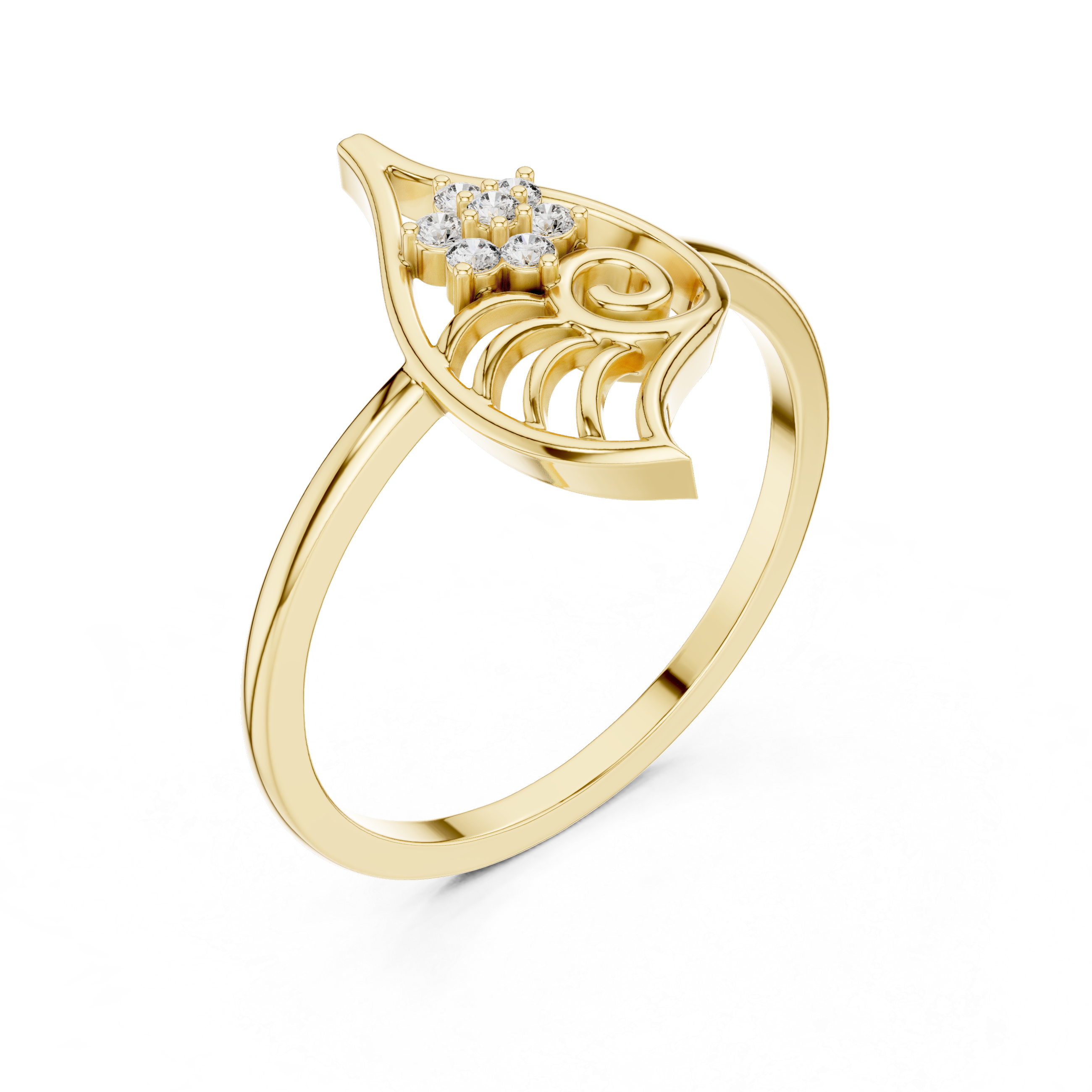 Nature Inspired Leaf Swirl Diamond Ring – Openwork Marquise Statement Ring